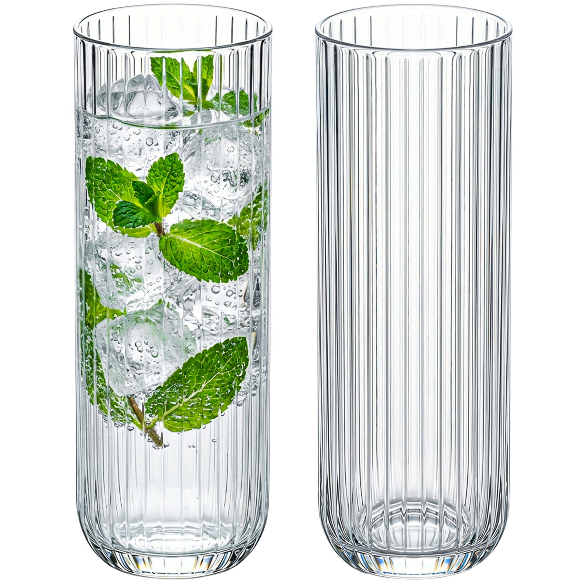 Image of 6-piece Drinking Glasses Set – 320 Ml Ribbed Stemware From Clear Glass, Water Glass Set, Dishwasher Safe, For Water, Juices & Cocktails