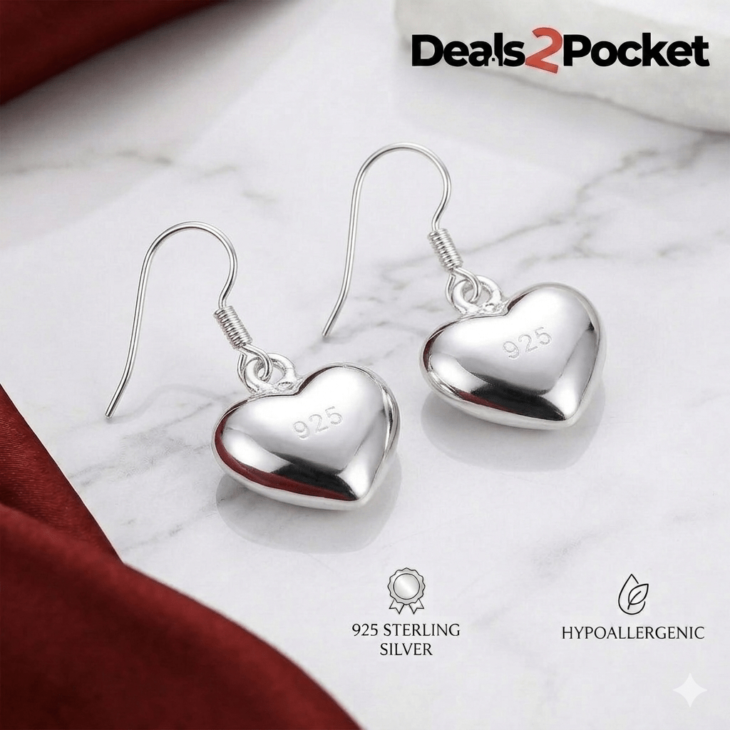 TEMU 925 Sterling Silver Heart Drop Earrings – Minimalist Dangle Earrings For Women, Romantic Jewelry Gift