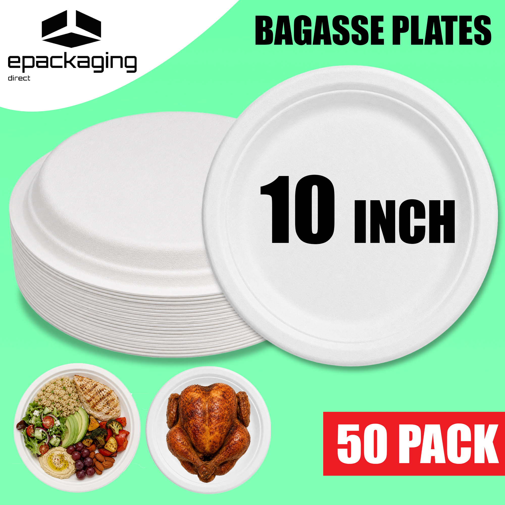 TEMU 50 Piece Paper Plates 10" Bagasse Heavy-duty Plates For Parties, Microwave-safe Party Plates, Dinner Plates For Food Restaurants Takeaway