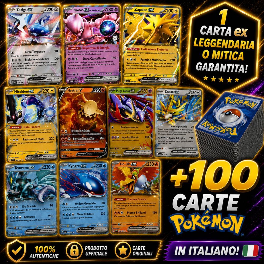 TEMU Pacco Pok矇mon Leggendari: 101 Carte Pok矇mon Italiane: 1 Carta Leggendaria EX o V Garantita + 100 Carte Pok矇mon - Versione Italiana - -