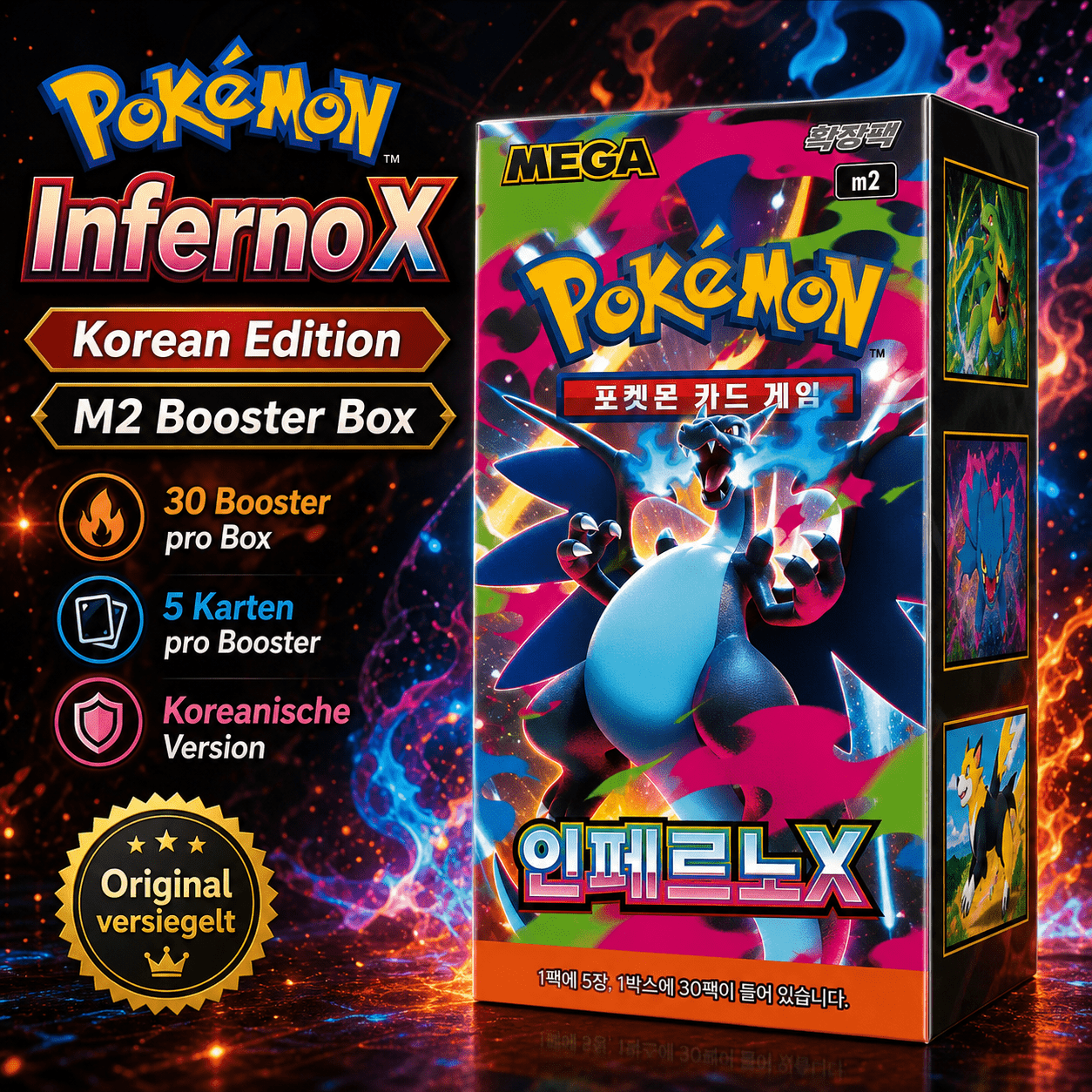 Image of Pokémon Tcg: Mega Inferno X M2 Korean | 30 Booster Packs | Original & Sealed | Trading Card Display