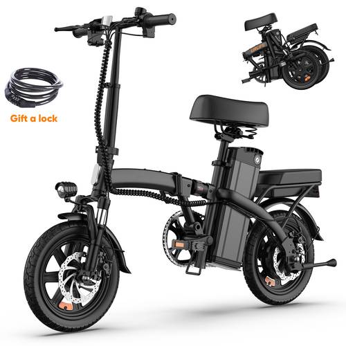 folding electric bike 250w 7 5ah battery 14 inch compact e bike for adults portable commuter ride a lock