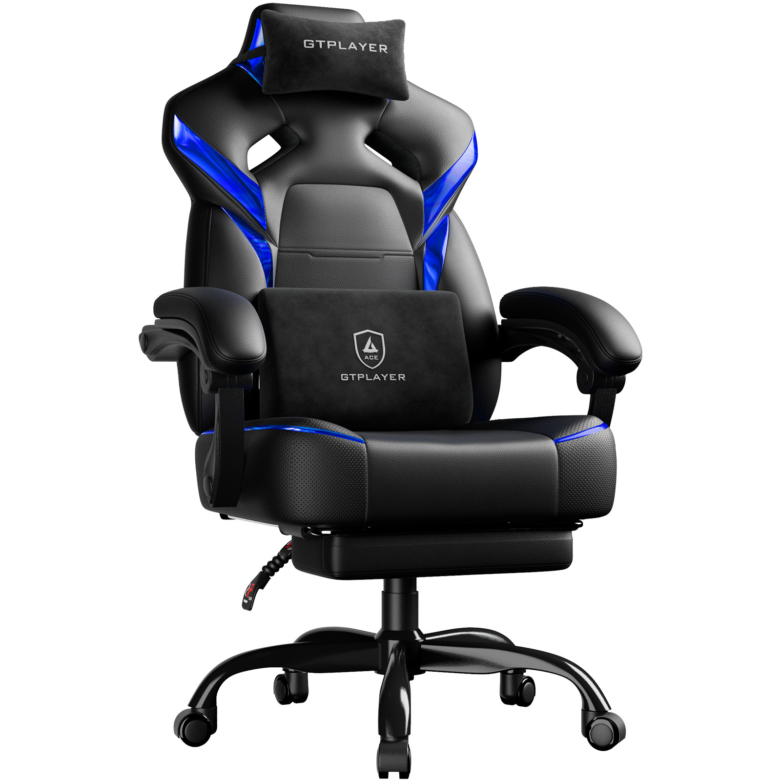Luckracer Gaming Chair With Footrest, Lumbar Cushion, Headrest, Height-adjustable, Adjustable Armrests, Swivel Design, Supports Up To 200 Kg