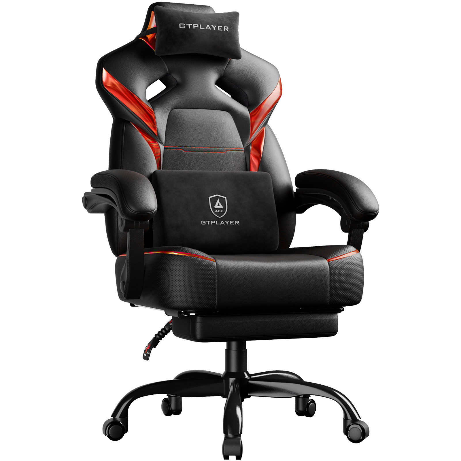 Image of Luckracer Gaming Chair With Footrest, Lumbar Cushion, Headrest, Height-adjustable, Adjustable Armrests, Swivel Design, Supports Up To 200 Kg