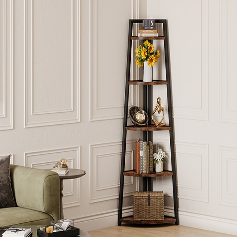 5-tier Corner Shelf, 176cm Tall Bookcase, Freestanding Corner Shelf - Corner Stand Display Rack, Plant Stand, Corner Cabinet For Living Room, Kitchen, Home Office