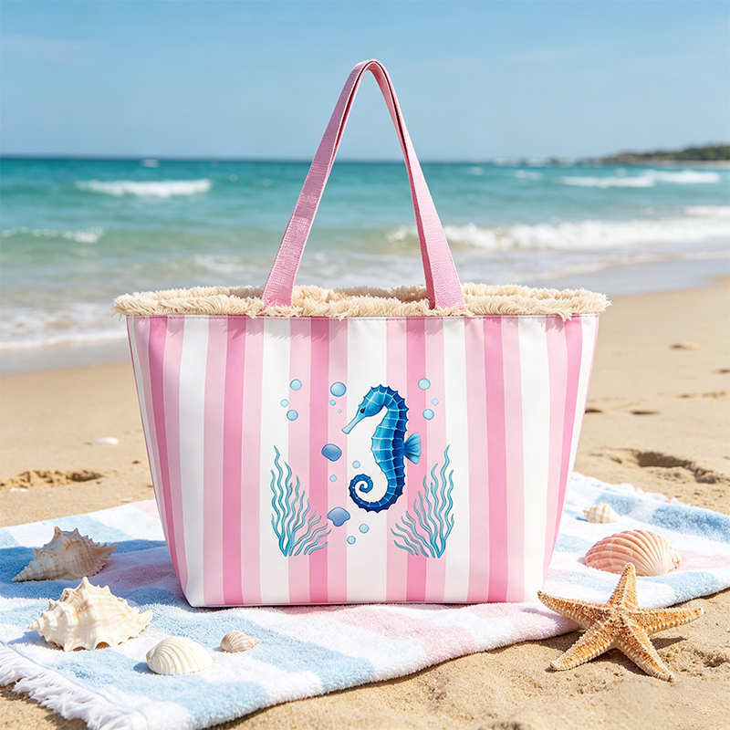 TEMU Bolso Tote de playa con estampado de animales marinos, bolso de gran capacidad para mujer, bolso bandolera, ideal para playa, piscina, viajes y