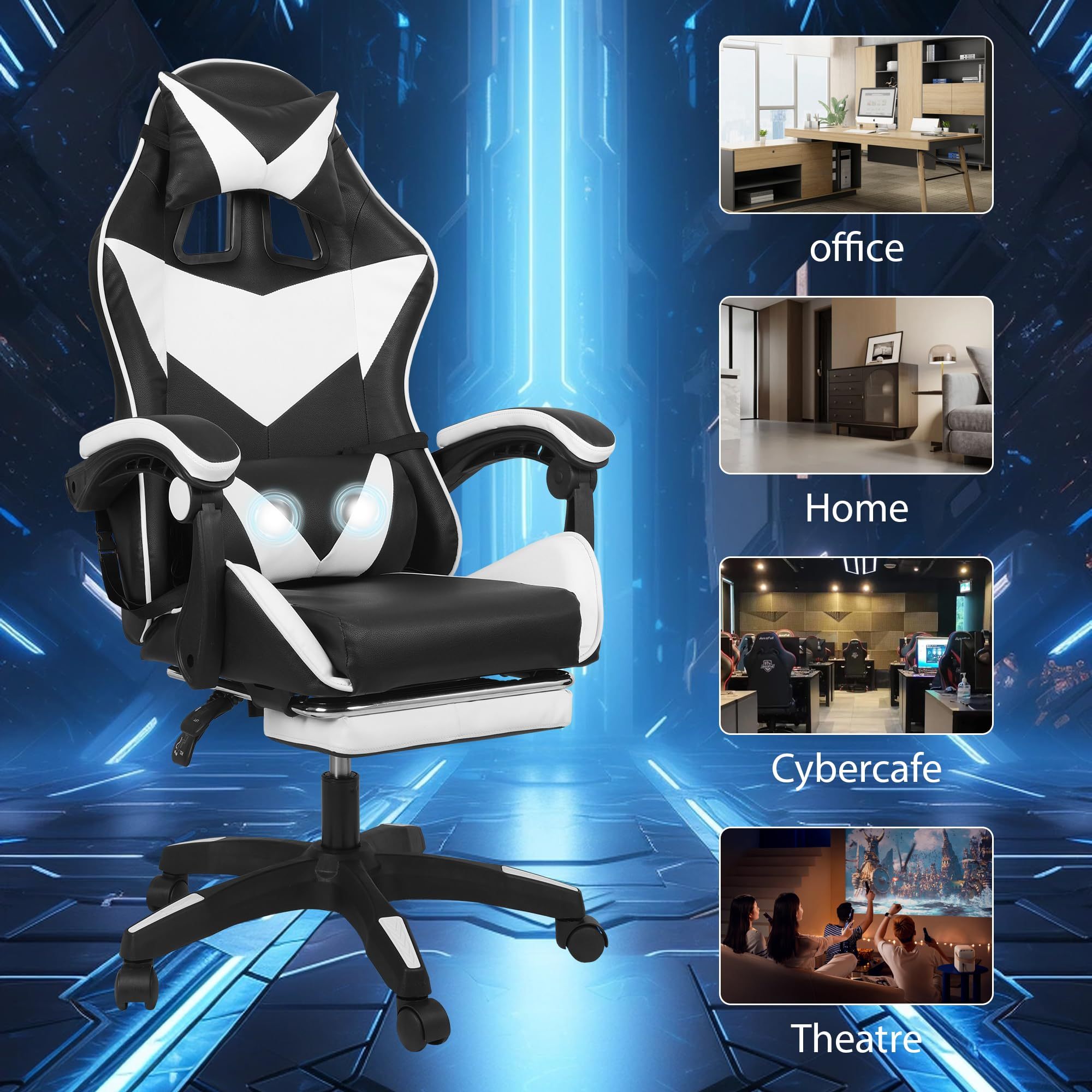 High Back Ergonomic Gaming Chair with Footrest