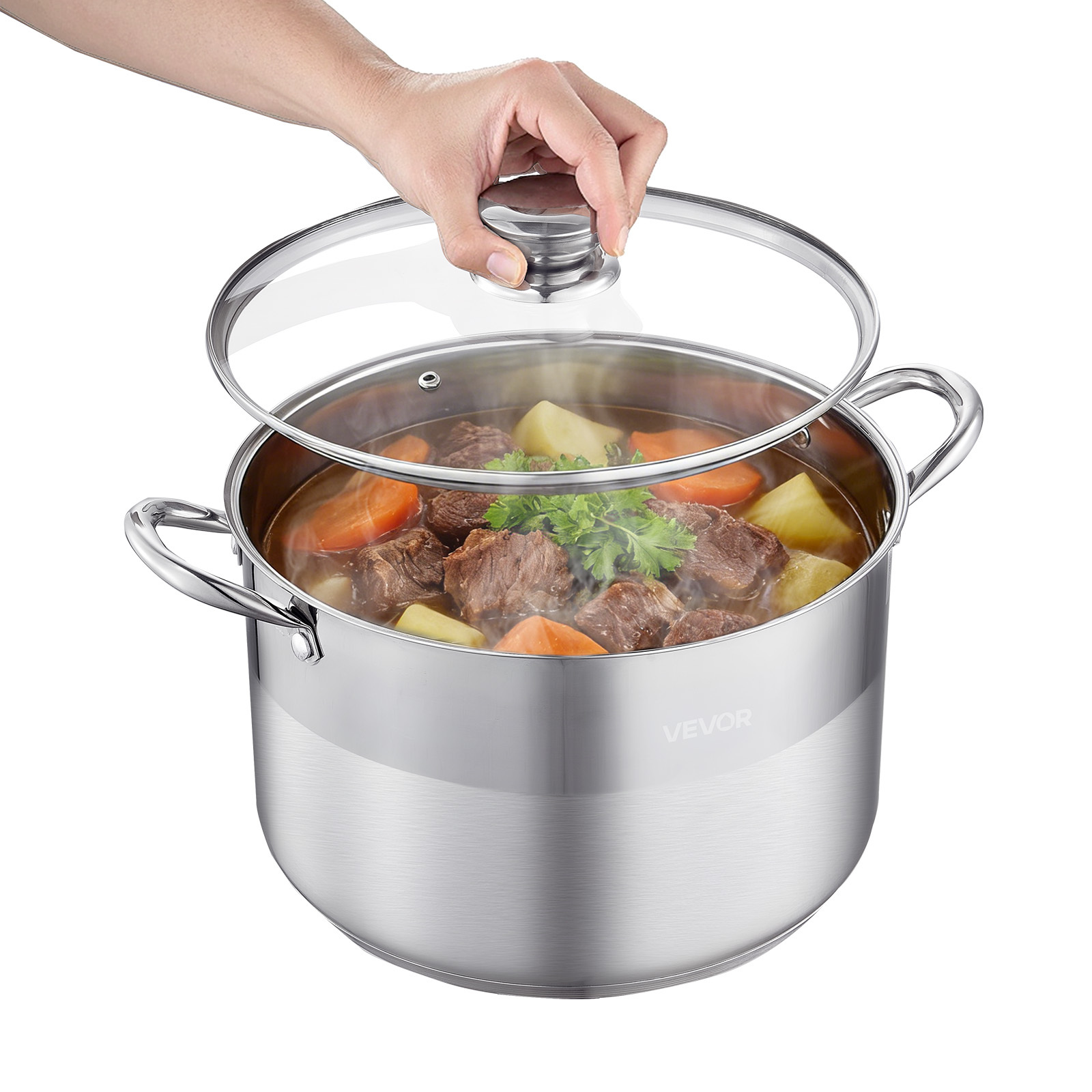 Vevor Stainless Steel , 12-quart Stainless Steel With Glass Lid, -free, -free, Compatible With Gas Stoves, Induction Cooktops, Electric Stoves, For Soups, , And Pasta
