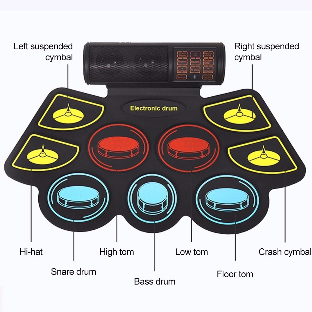 TEMU 1 Roll-up Electronic Drum Pad, Oversized Drum Surface Built-in Speakers, Midi Usb Port Double Pedal Connection Electronic Drum Set For Kids