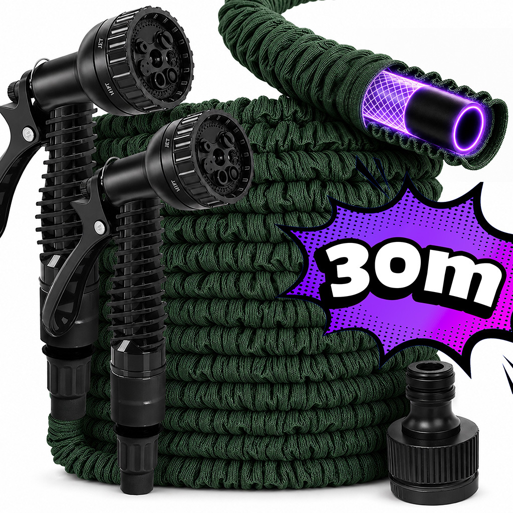 E-shop Flexible Gartenschlauch, ausziehbar 30/60M, 2 x Sprühpistole im Set, mit Messinganschlüssen, verstärkte innere Struktur, leicht und langlebig,