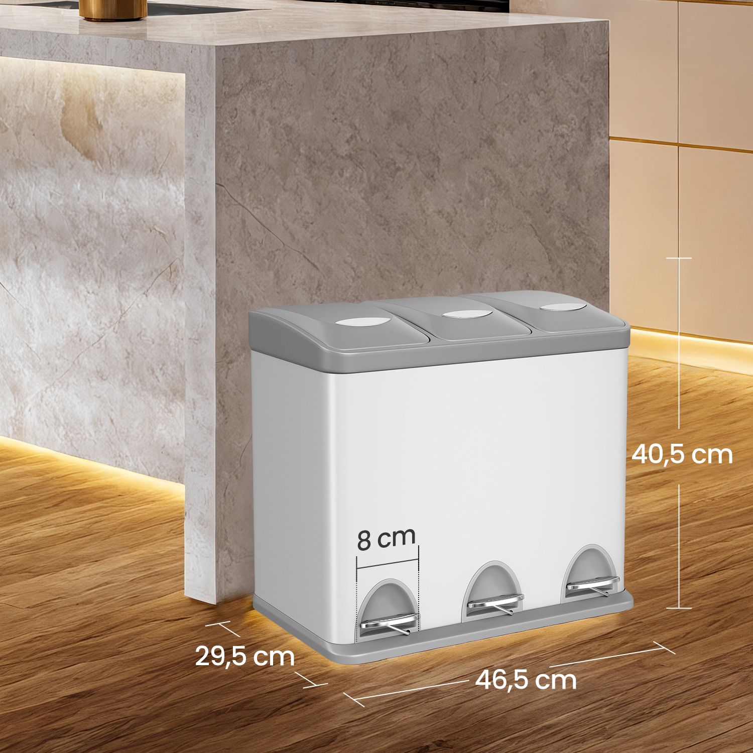 TEMU Juego de Cubos de Basura 3 x 8 Pedal y , Metal para Cocina y Reciclaje, ,46.5x29.5x40.5cm