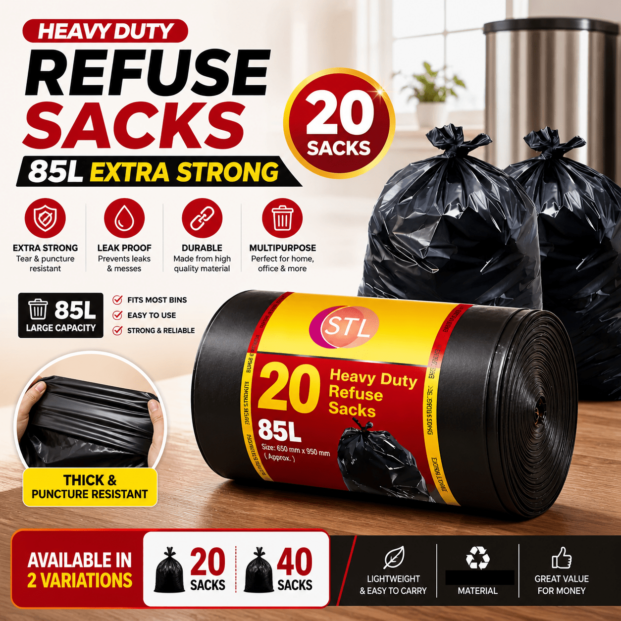 extra strong heavy duty black bin liners rubbish bags waste   garbage sacks