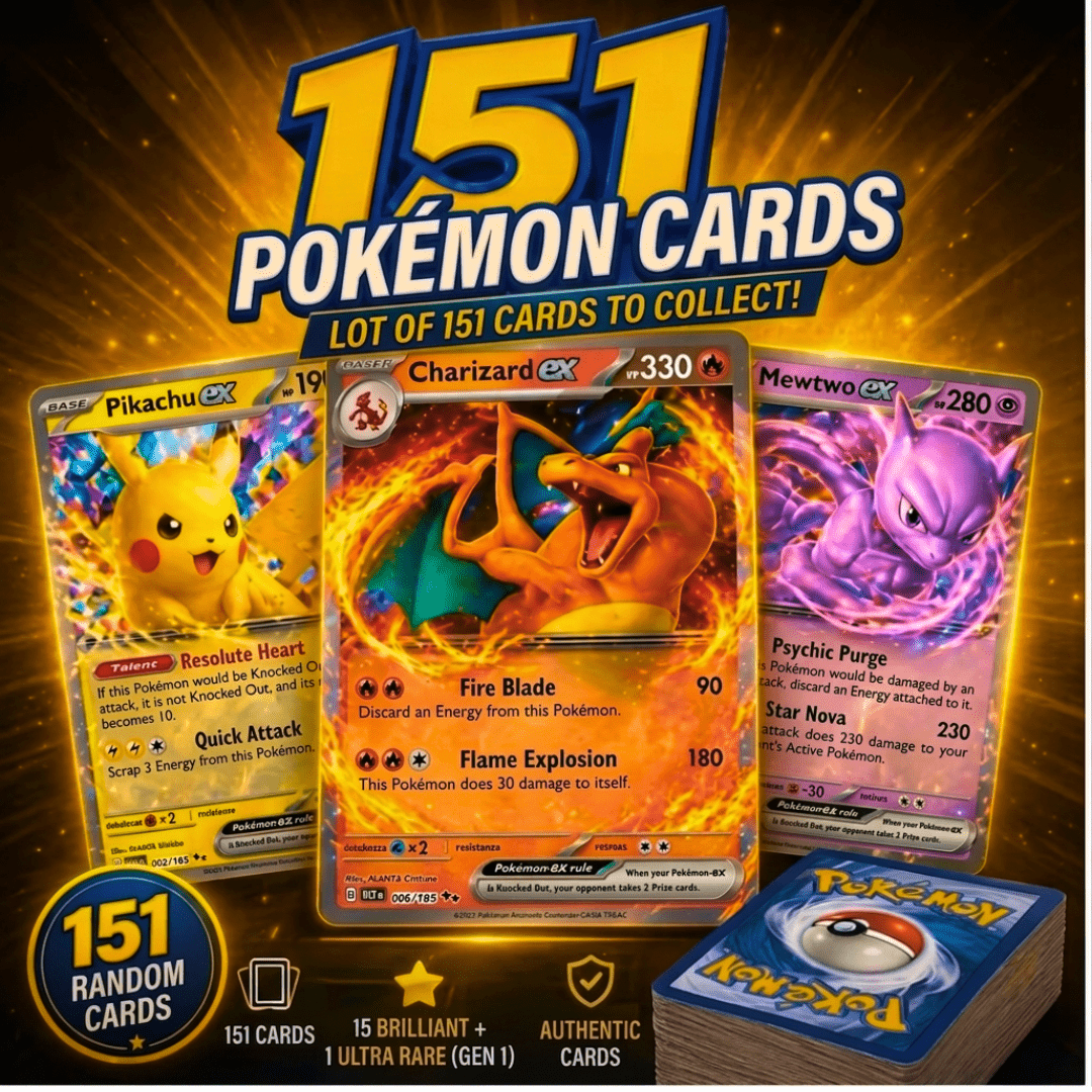 TEMU 151 – Sorpresa Aleatorio – 1 Carta EX / V / Ultra ... Generación 1 Garantizada – Cartas Brillantes y – Versión en Inglés - para Coleccionar y