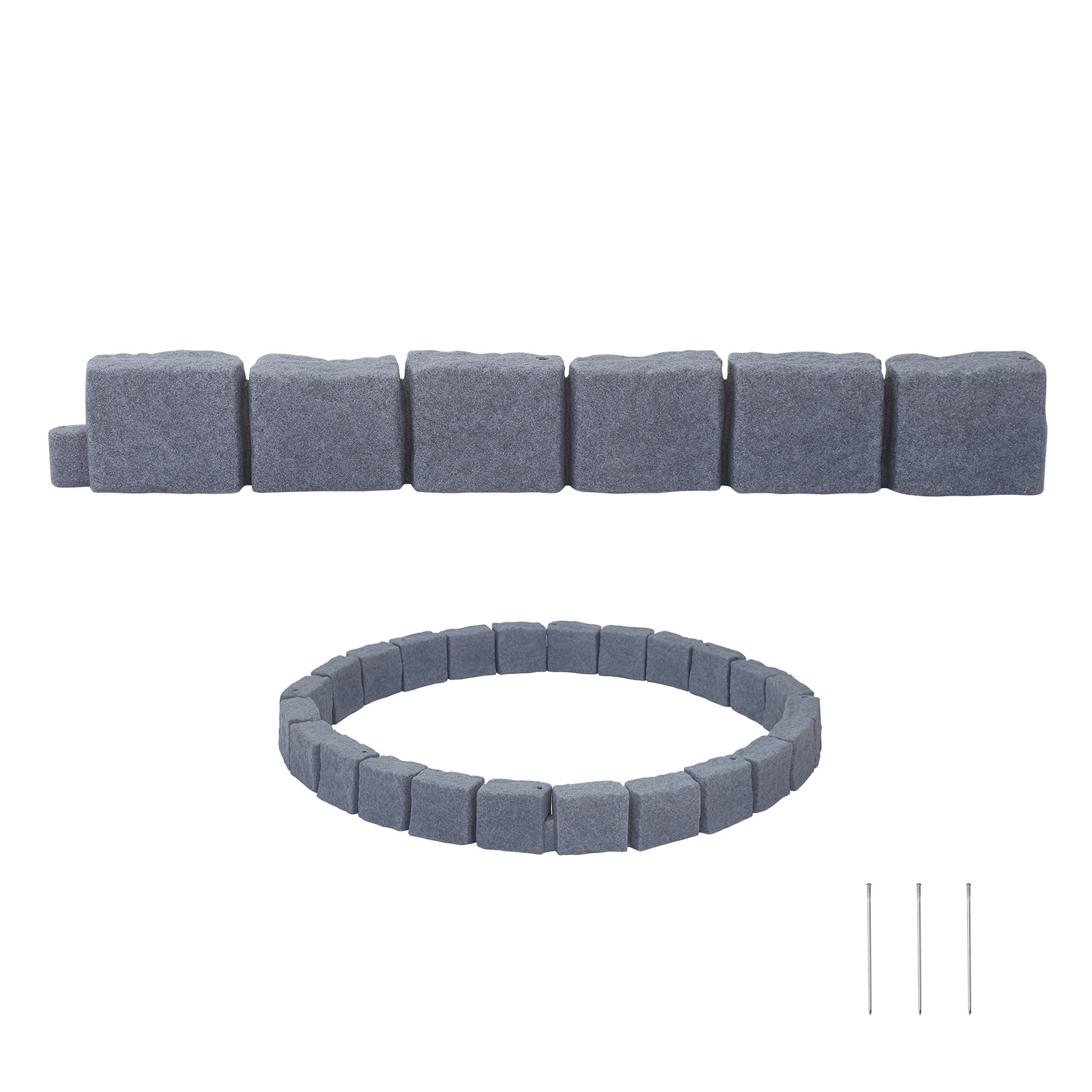 Image of Vevor Faux Stone Landscape Edging, 46.85" Kit, No Dig Garden Edging Border, Blocks For Lawn, Flower Beds, Yards, 1 Pack Each Section Has 6 Bricks 46.85"l X 3.94"w X 6.1"h, 3 Spikes, Sandstone Gray