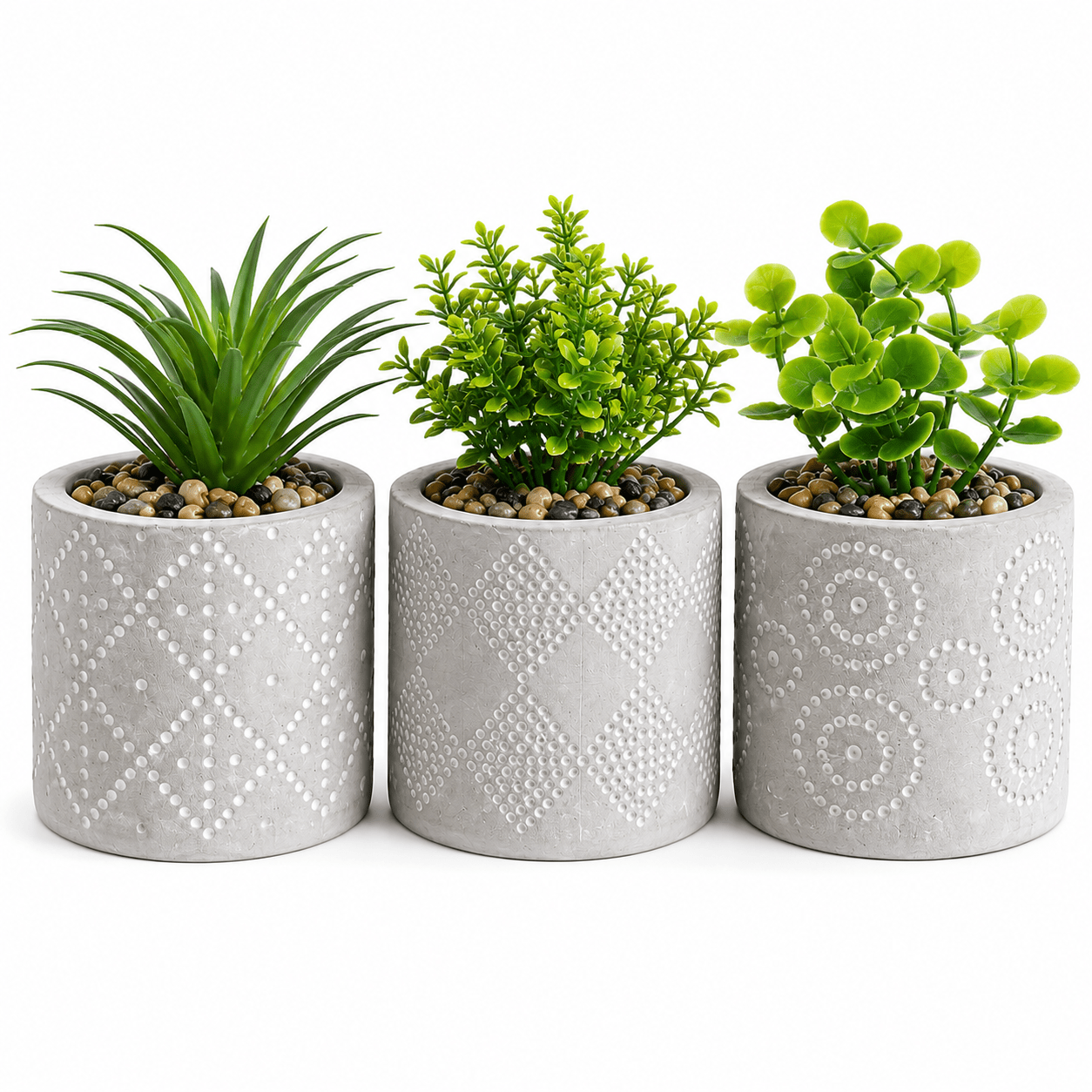 TEMU 3pcs Decorative Succulent Flower Pots Set Artificial Plants Included Modern Cement Effect Tabletop Planters For Home Office Desk Shelf Décor