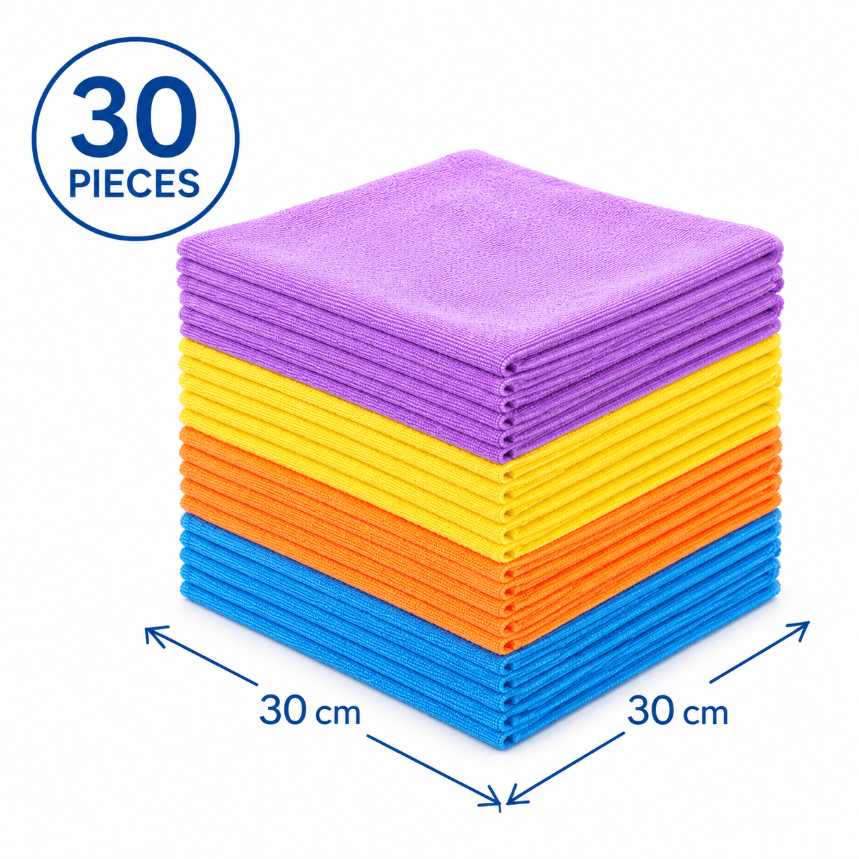 Set Of 30pcs Of 30x30 Cm Microfiber Cloths For Kitchen, Bathroom, Home And Workshop. Absorbent Universal Cloth. Effective And Wet Without Detergents.
