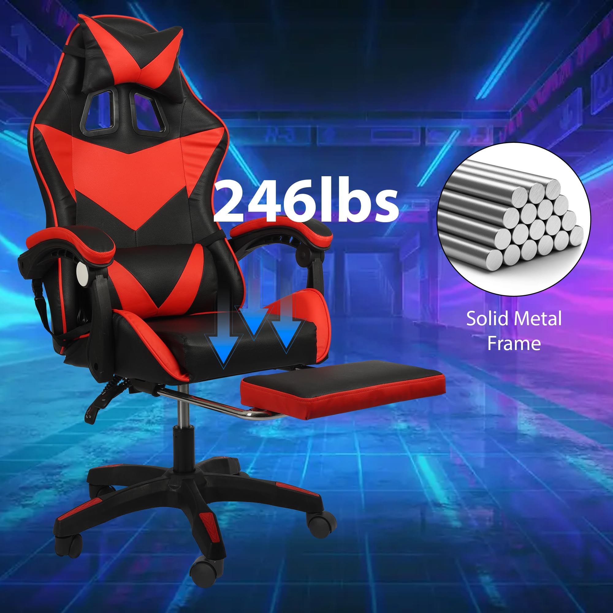 High Back Ergonomic Gaming Chair with Footrest