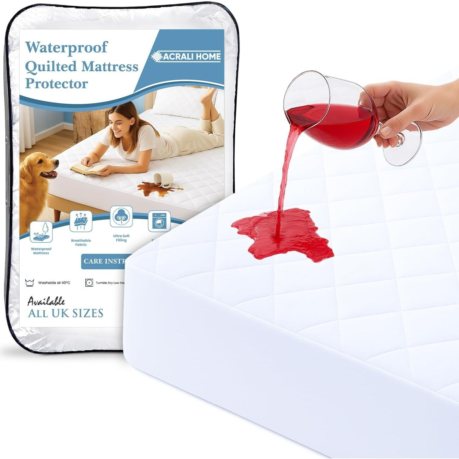 TEMU Acrali Home Quilted Waterproof Cot Bed Mattress Protector 70x140cm, 4-layer Super Absorbent, Non-slip Extra Deep Fitted Skirt, Machine Washable,