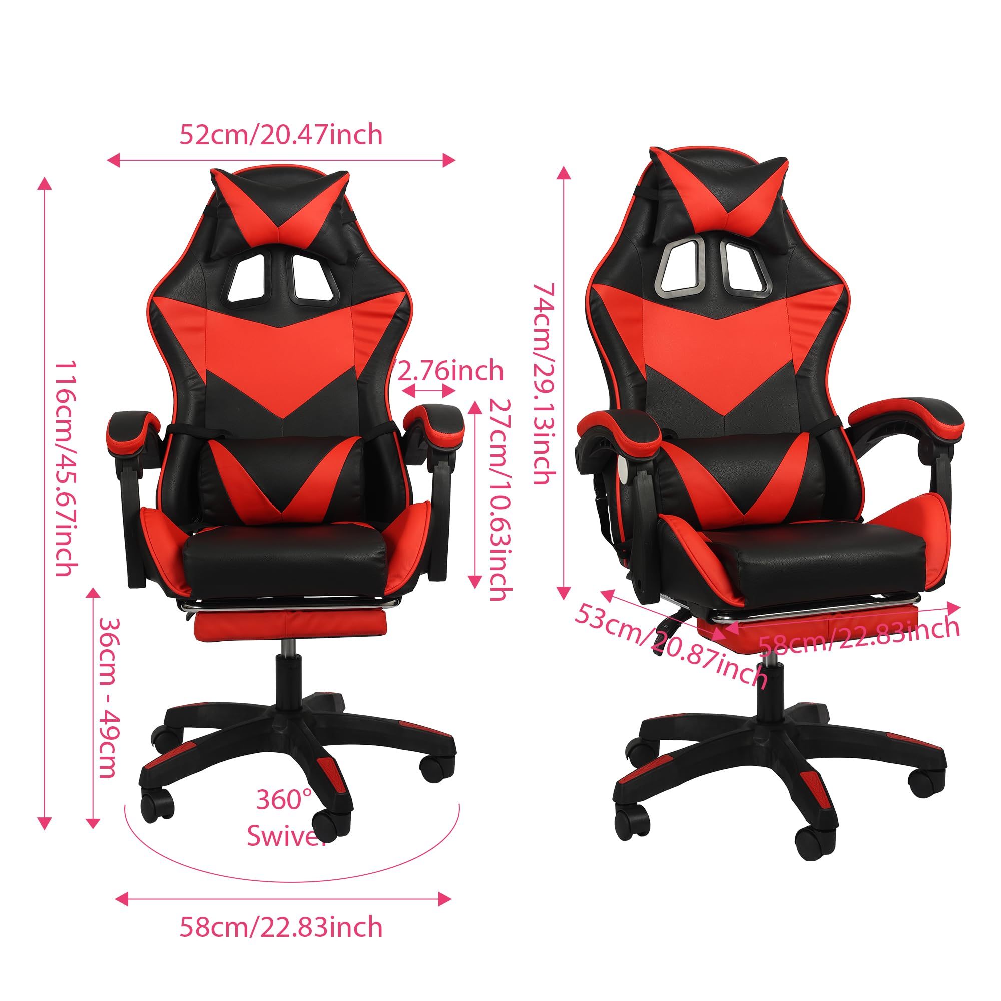 High Back Ergonomic Gaming Chair with Footrest