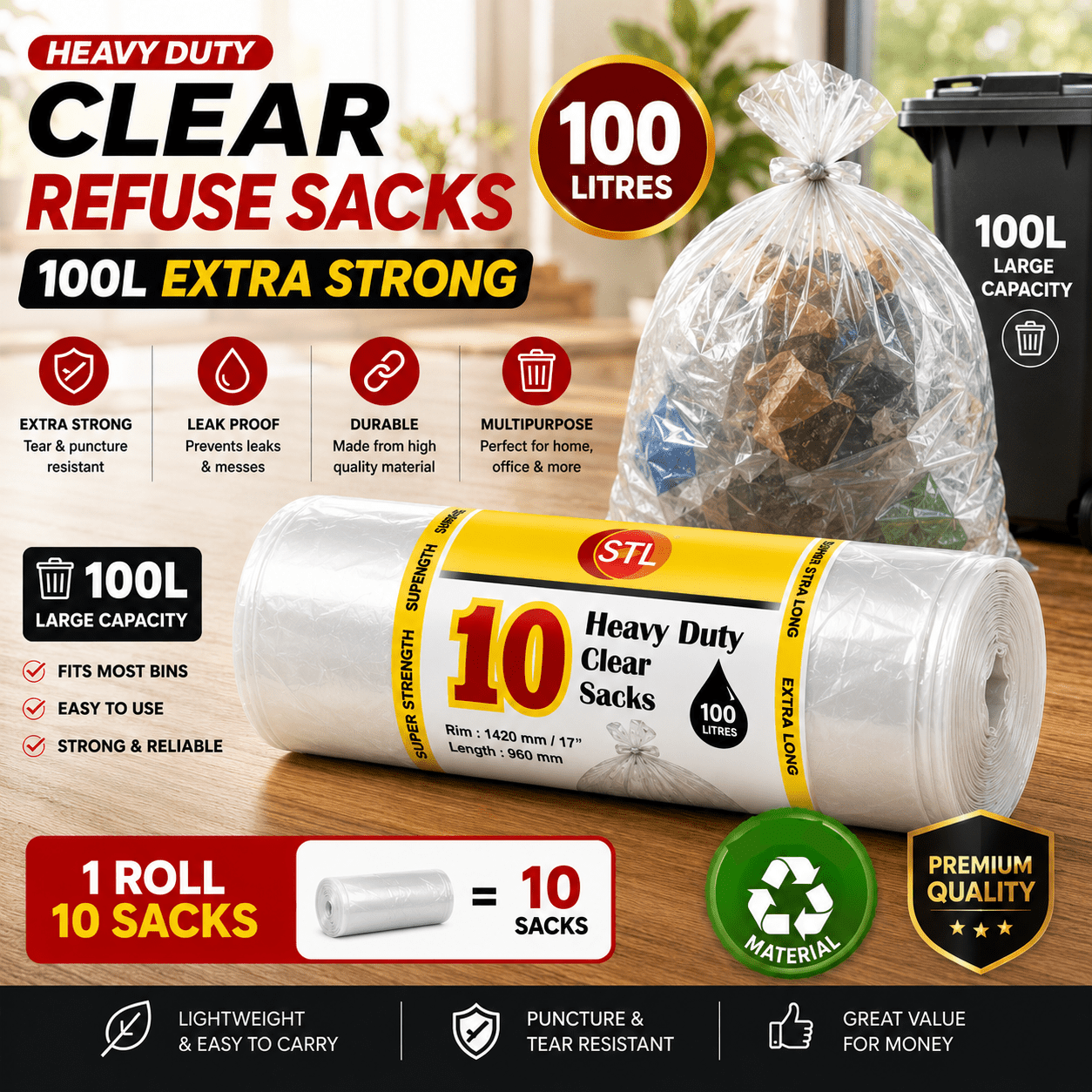 extra strong heavy duty black bin liners rubbish bags waste   garbage sacks details 14