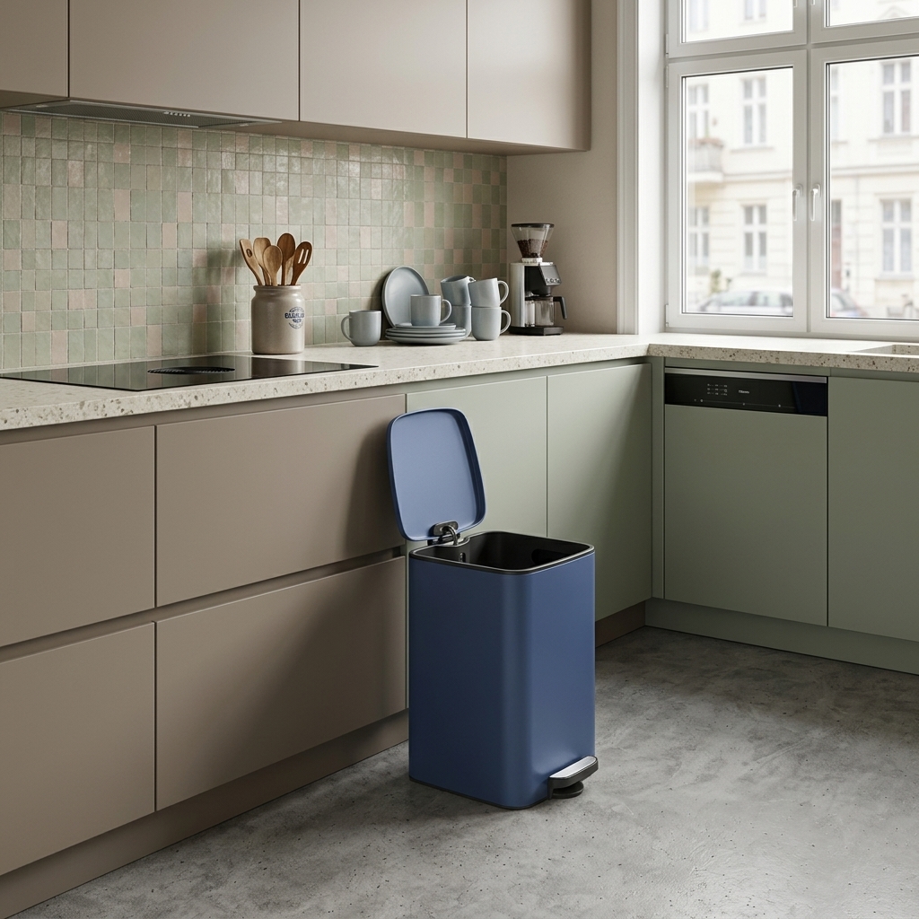 Trash Can Kitchen, Trash Can In The Bathroom, 20 Liter Waste Bin, Pedal Trash Can, Steel, With Inner Bucket, , Stay-open Function, Blue