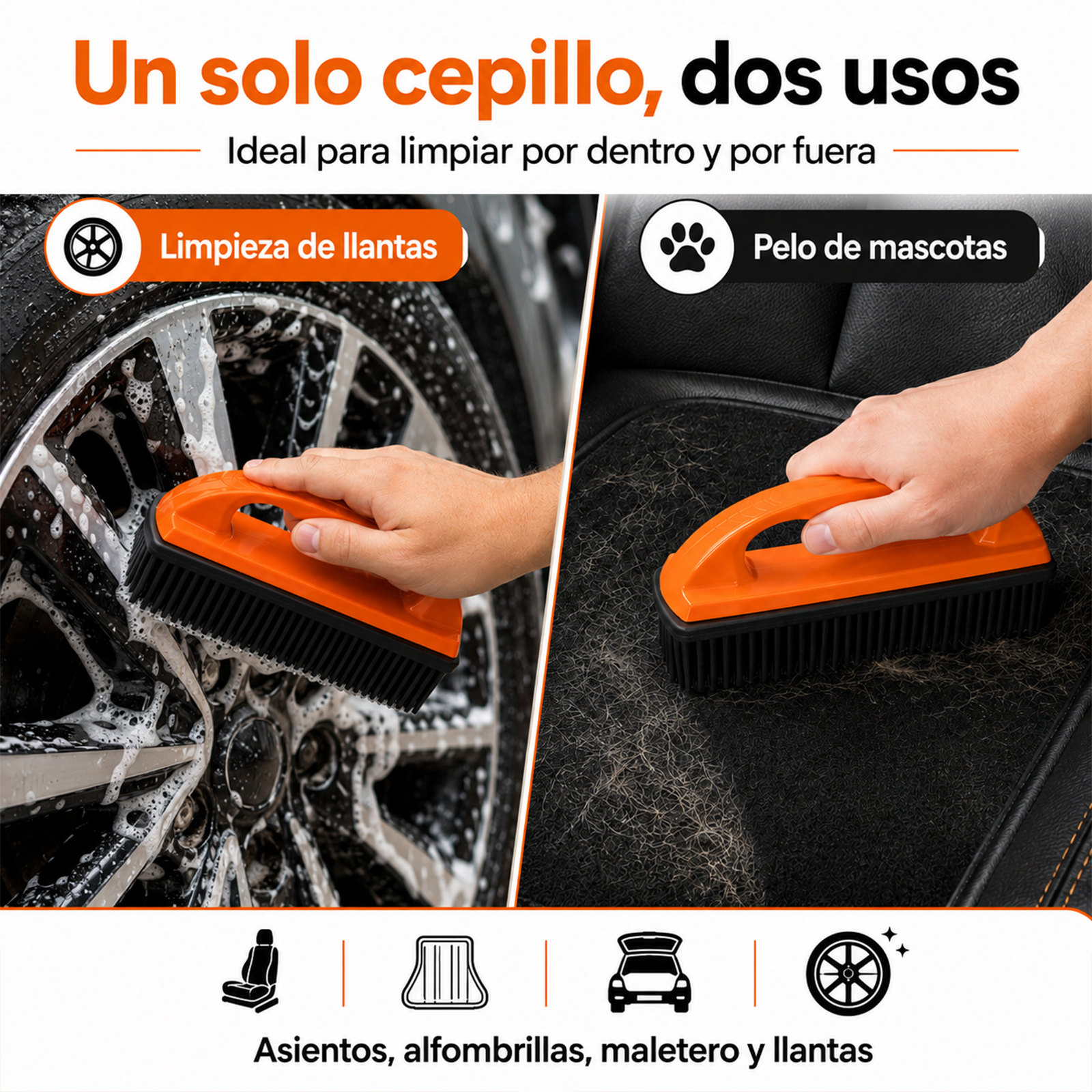 TEMU Cepillo Limpiador Multifunción de Silicona para Coche, Quitapelos de Mascotas, Limpieza de Asientos, Alfombrillas, Maletero, Llantas y Sofá, 1