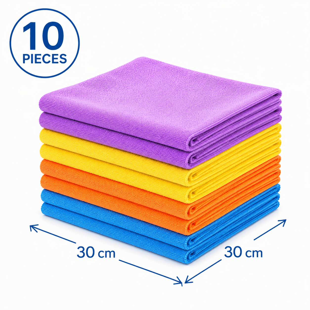 Set Of 10 Microfiber Cloths 30x30 Cm For Kitchen, Bathroom And Workshop - Absorbent Universal Towels For Dry And Wet Cleaning High Quality