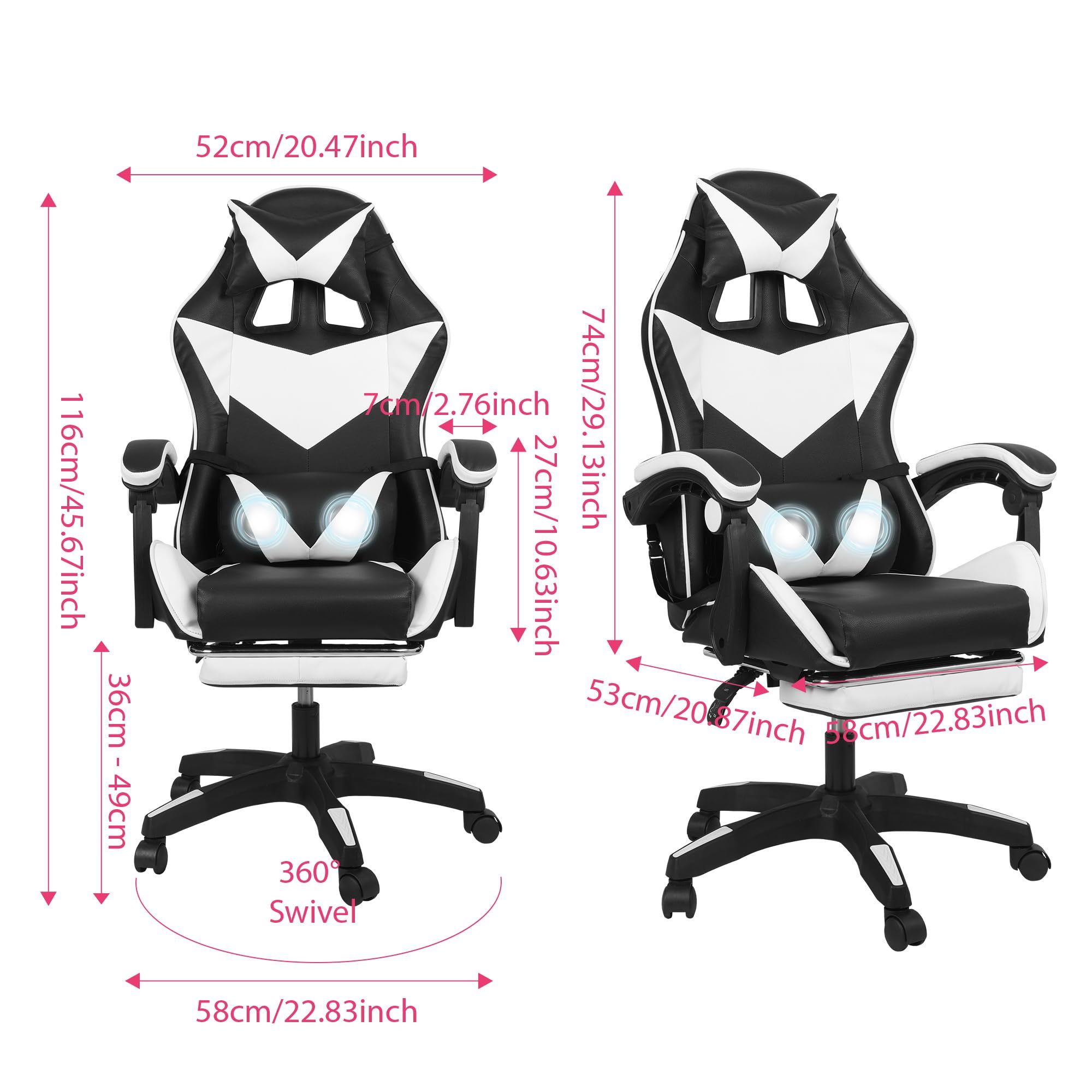 High Back Ergonomic Gaming Chair with Footrest