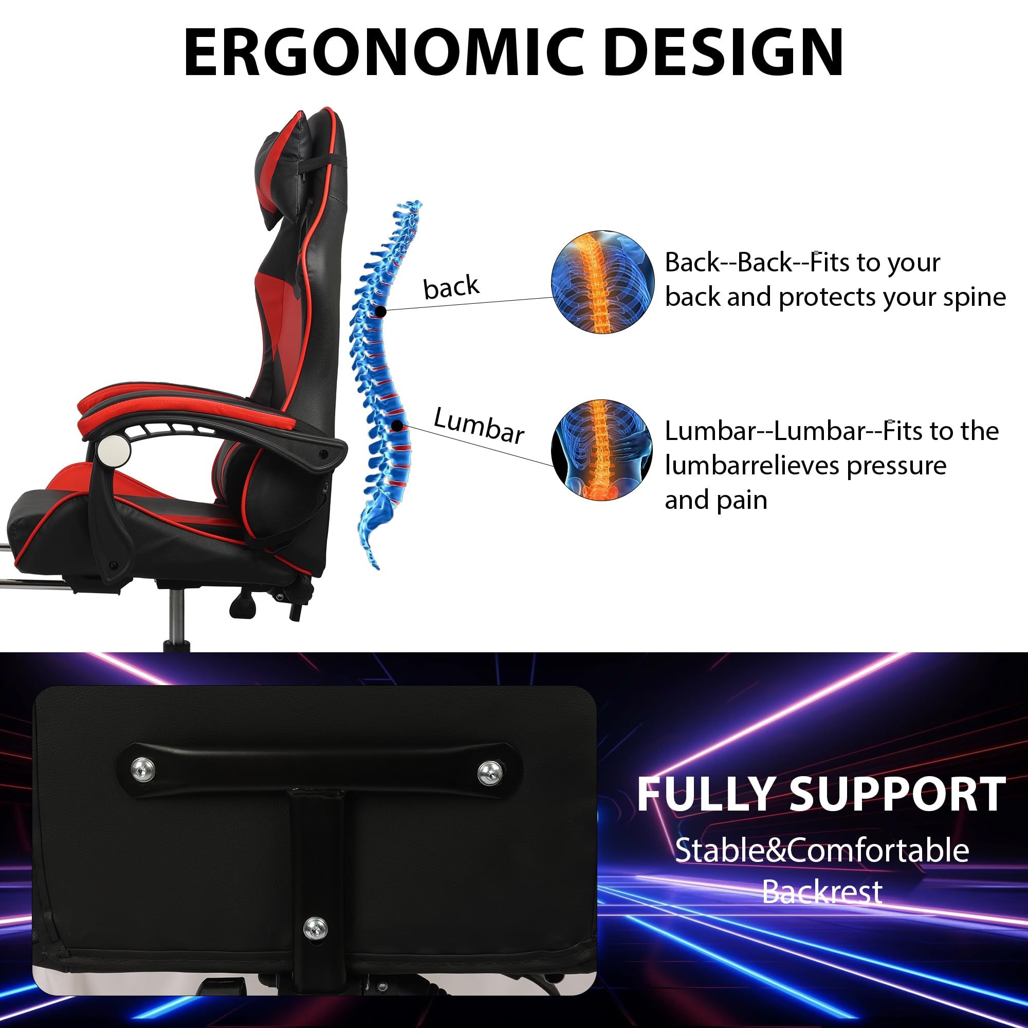 High Back Ergonomic Gaming Chair with Footrest