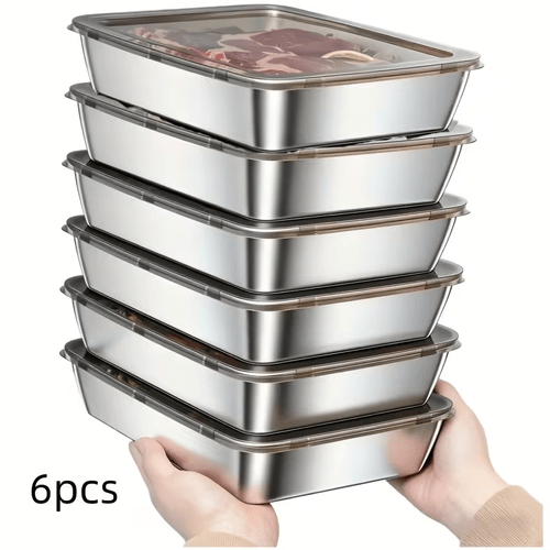 6 pack stainless steel food storage containers with lids leak proof airtight metal meal prep containers stackable reusable food organizer for kitchen fridge freezer