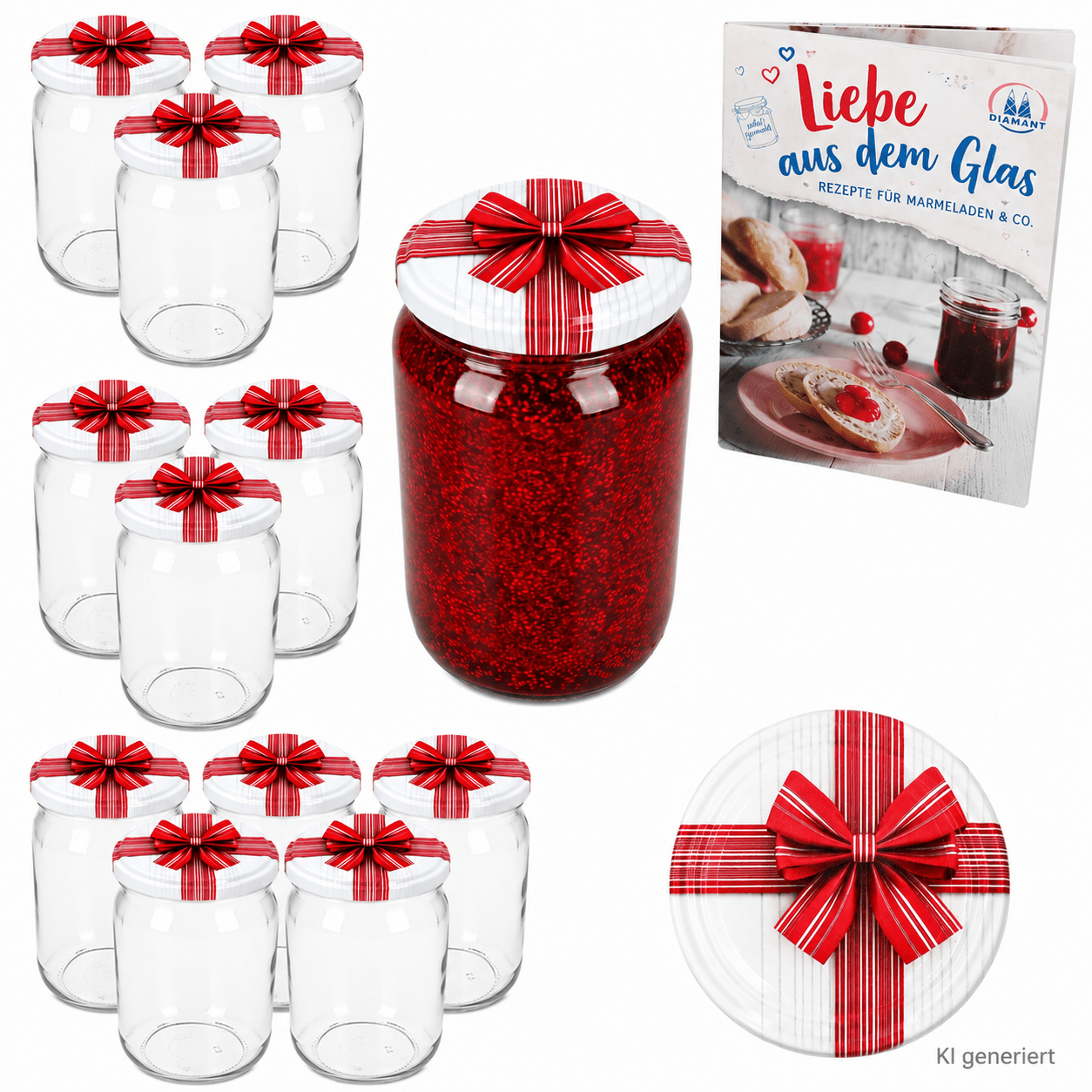 Image of 12 X 720ml Preserving Jars With Lids, Gift Decoration, To 82 + Recipe Booklet