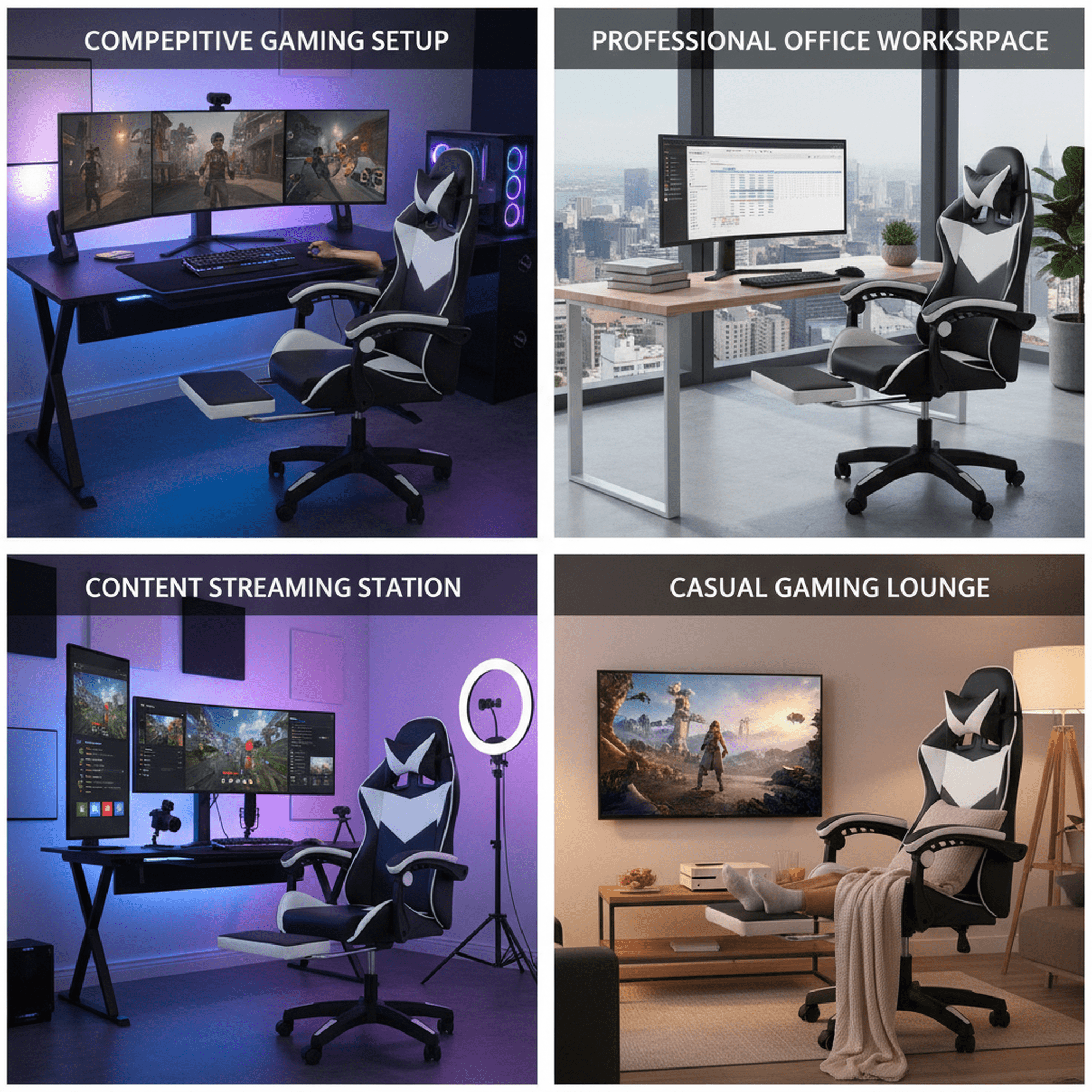 High Back Ergonomic Gaming Chair with Footrest