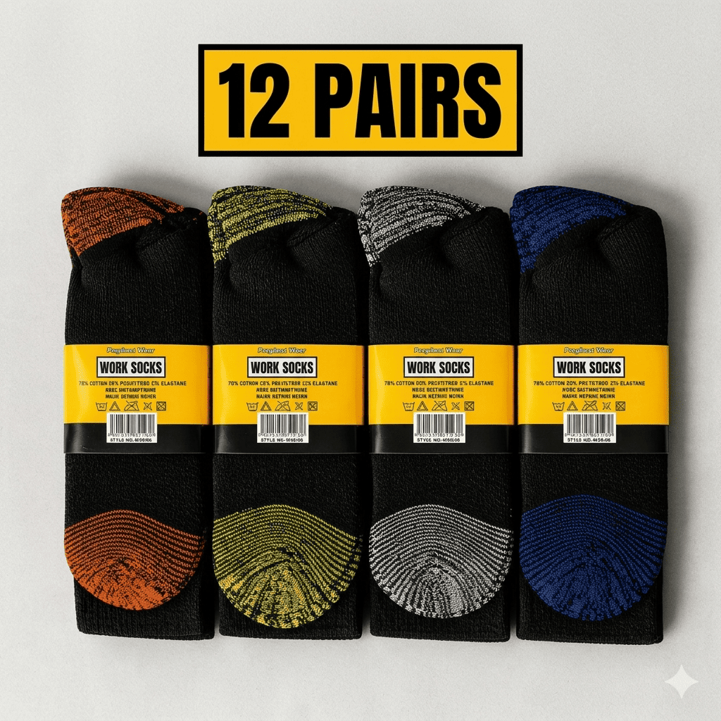 TEMU 12 Pairs Men's Work Socks – Reinforced Cushion Sole, All Season Business Casual Office Dress Socks - Black - Heavy Duty (uk Size 6–11)