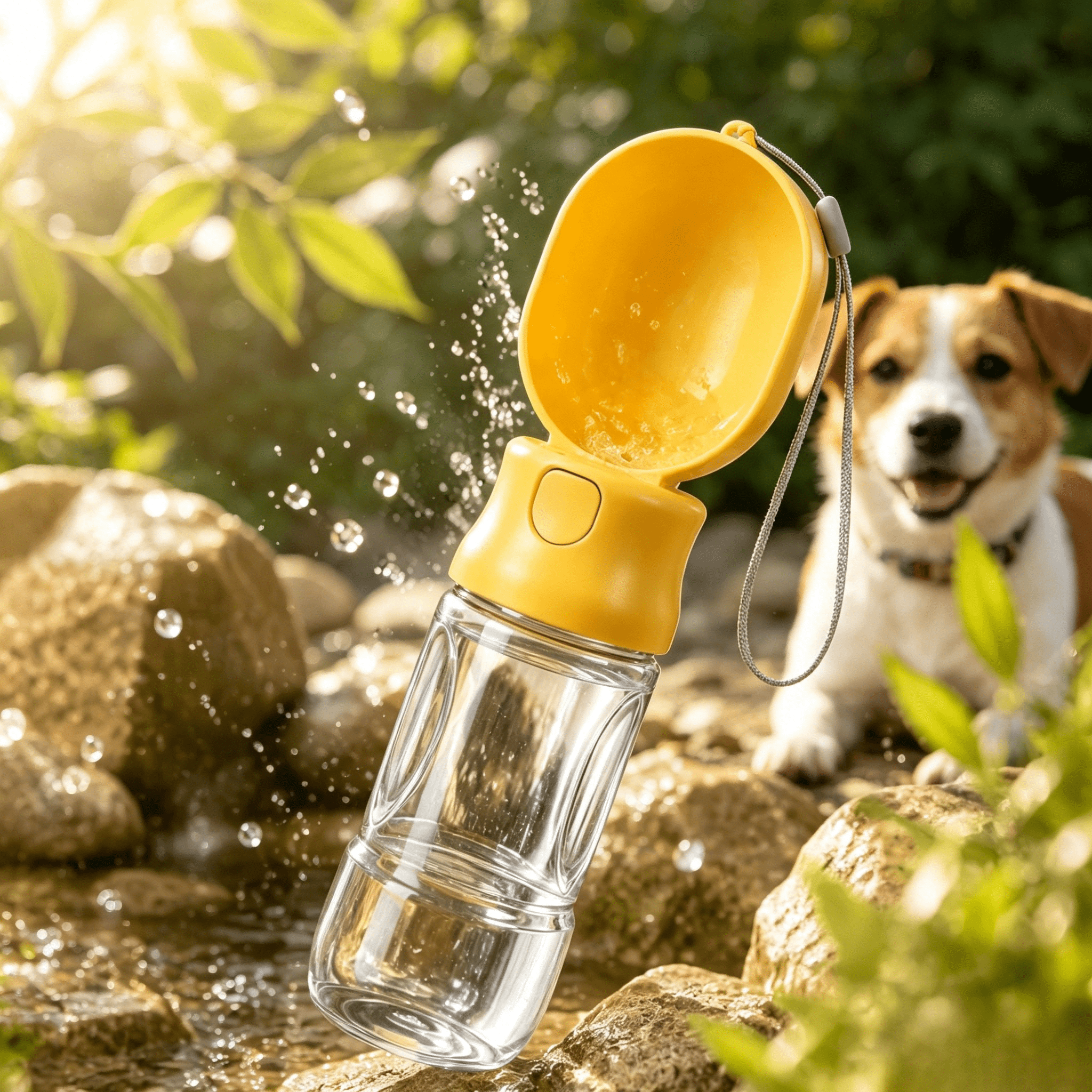 Image of Pet Water Cup, Outdoor Pet Water Cup, 500ml Large Capacity+leak Proof Design, Pet Companion Cup, 1 Click Water Outlet, Super Worry Free, With Hanging , Easy To Store And Leak Proof.