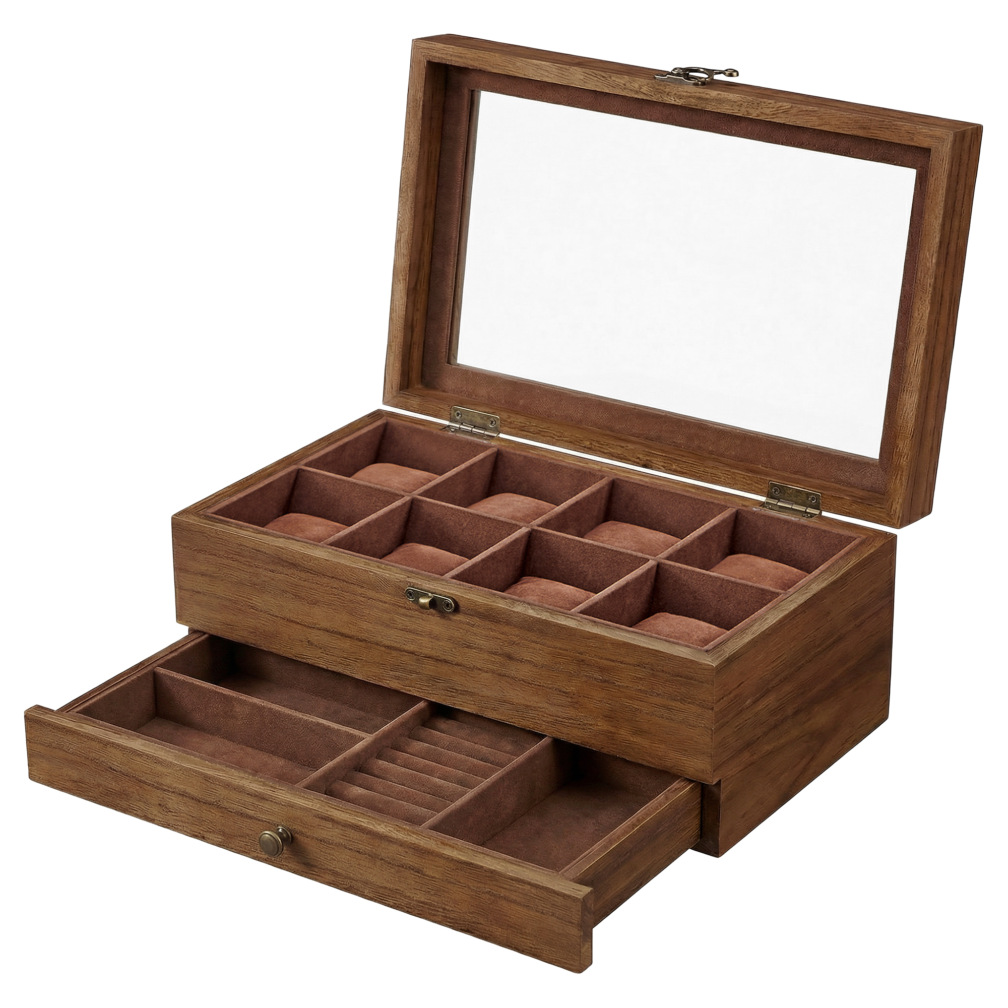TEMU Organizador de Relojes de Madera, con 8 Espacios y Almohadillas, para Dormitorio, Interior de Terciopelo, Marrón