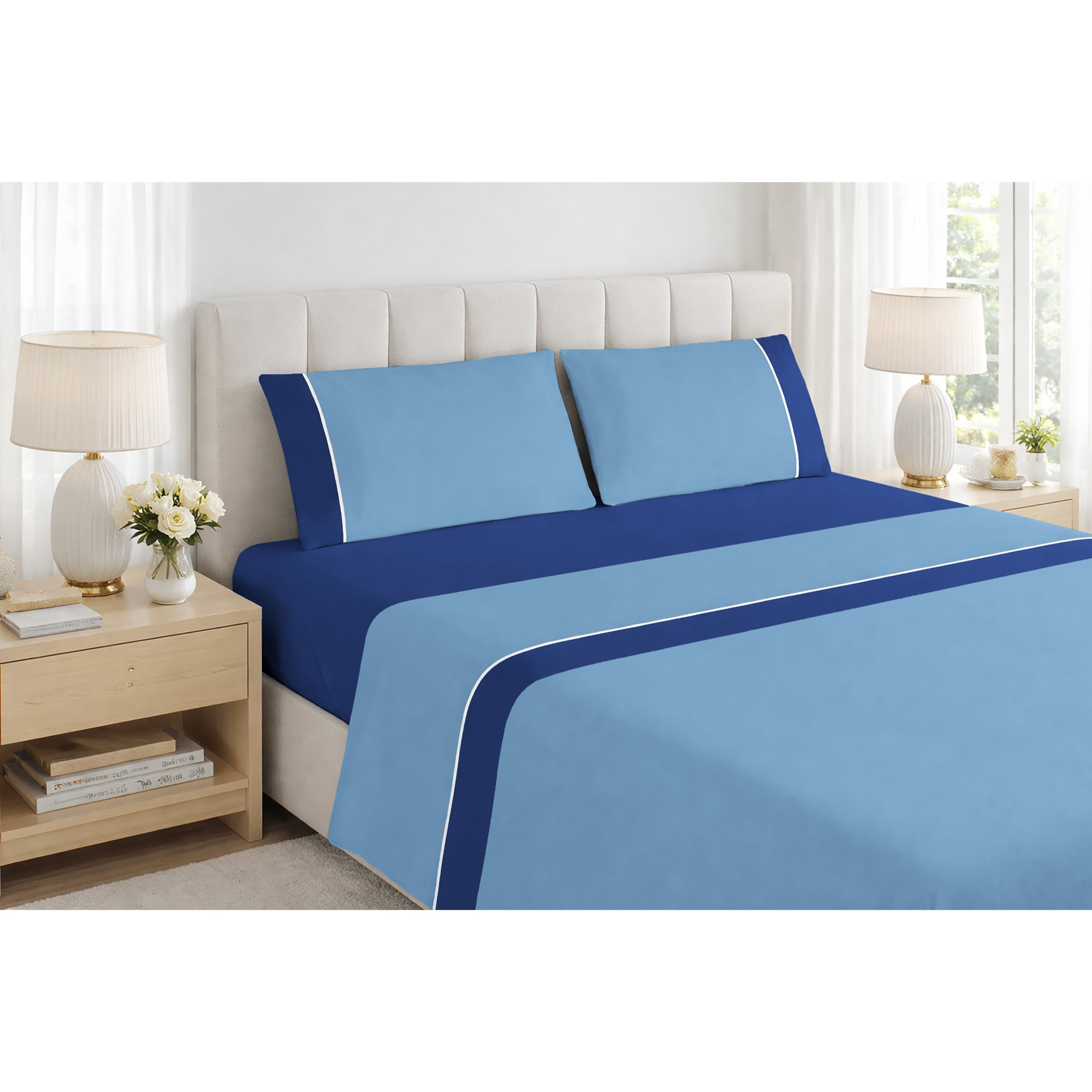 TEMU Juego de cama Imperial de 4 piezas - Diseño moderno estilo hotel - , - sábana ajustable elástica, sábana encimera y 2 fundas de almohada -
