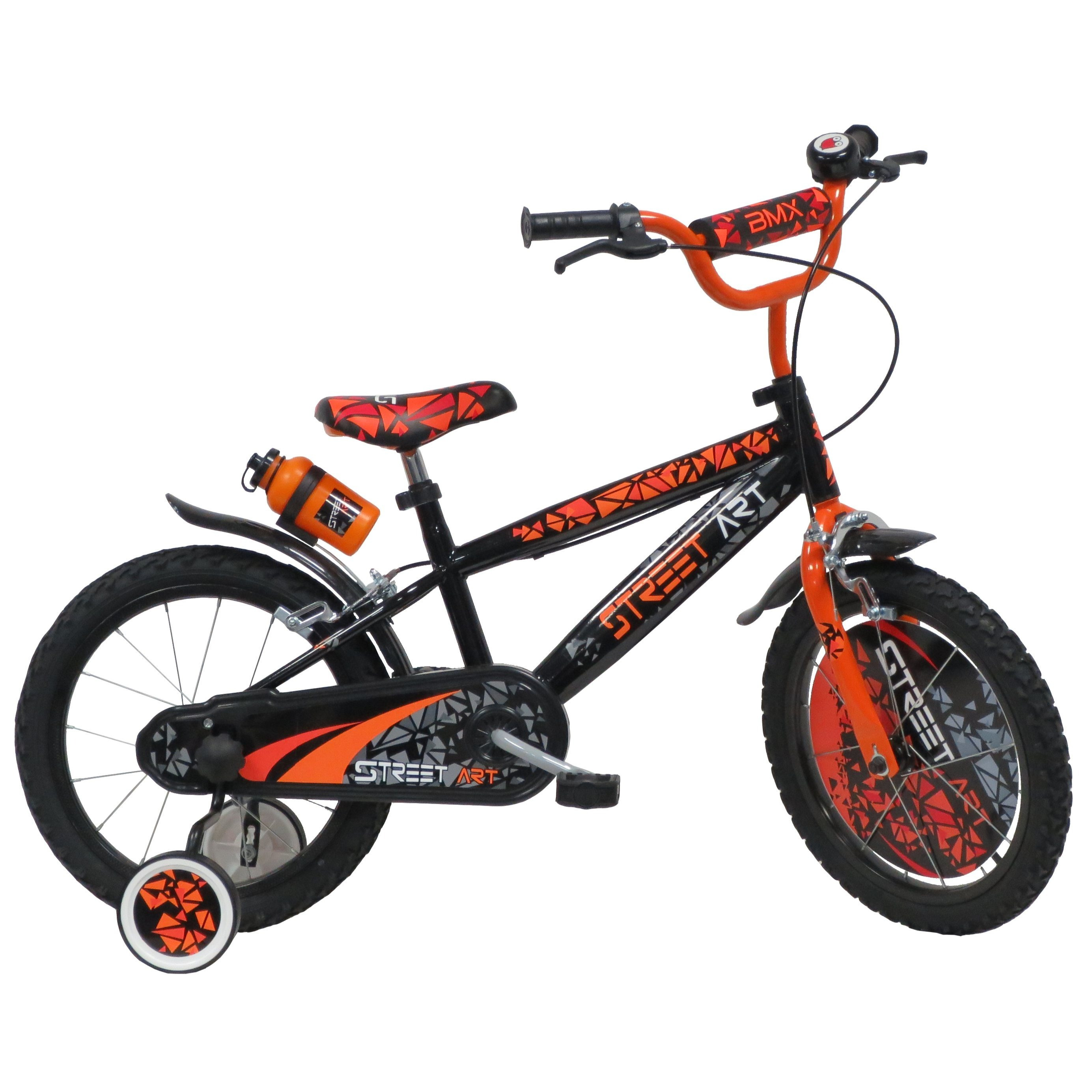 Image of Children's 16" Bike (90 To 105cm) With 2 Brakes, Decorative Front Plate, Rear Water Bottle, & Inflatable Tires.