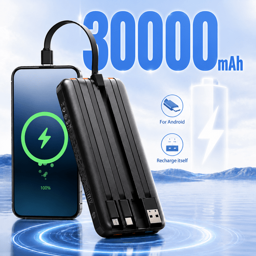 30000mah high capacity power bank portable charger with 4 usb ports multi device battery pack for travel outdoor use
