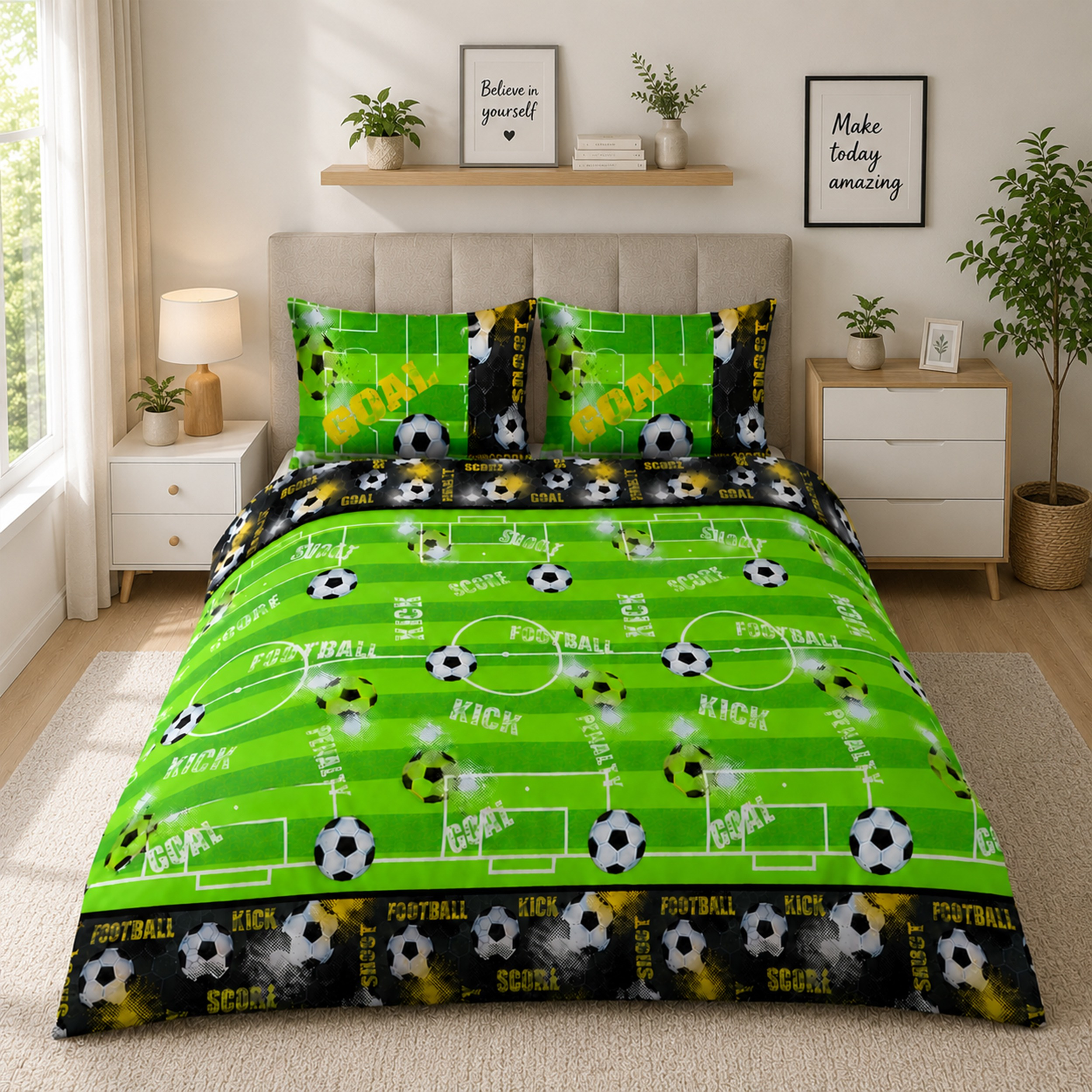 TEMU 3pcs Footy Pattern Duvet Cover Set – Includes 1 Duvet Cover And 2 Matching Pillowcases For And Coordinated Bedroom Look.