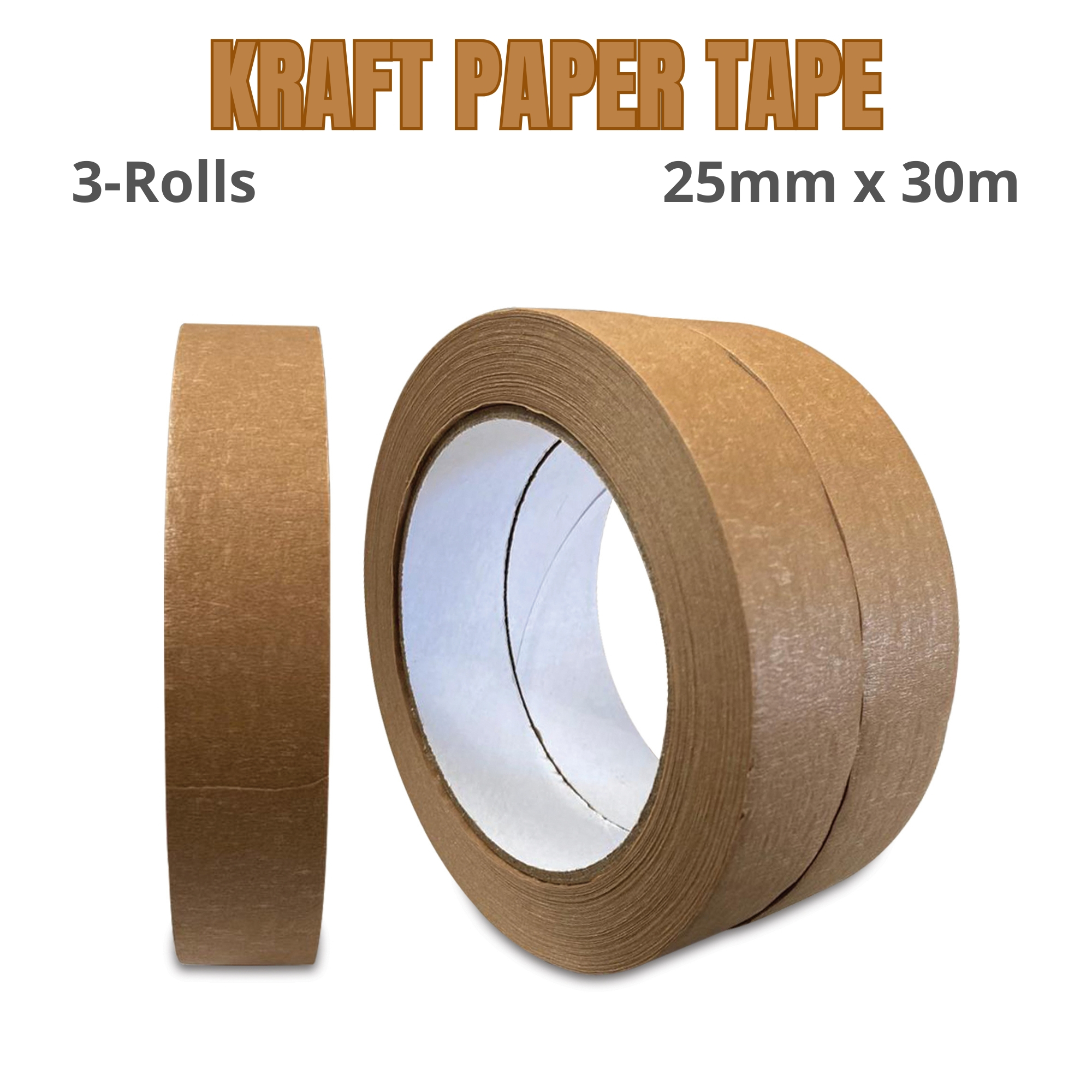 TEMU 3 Rolls 25mm X 30m Brown Paper Packing Tape Self-adhesive Paper Tape For Packing Use Strong Durable Recyclable Ideal For Sealing Boxes And