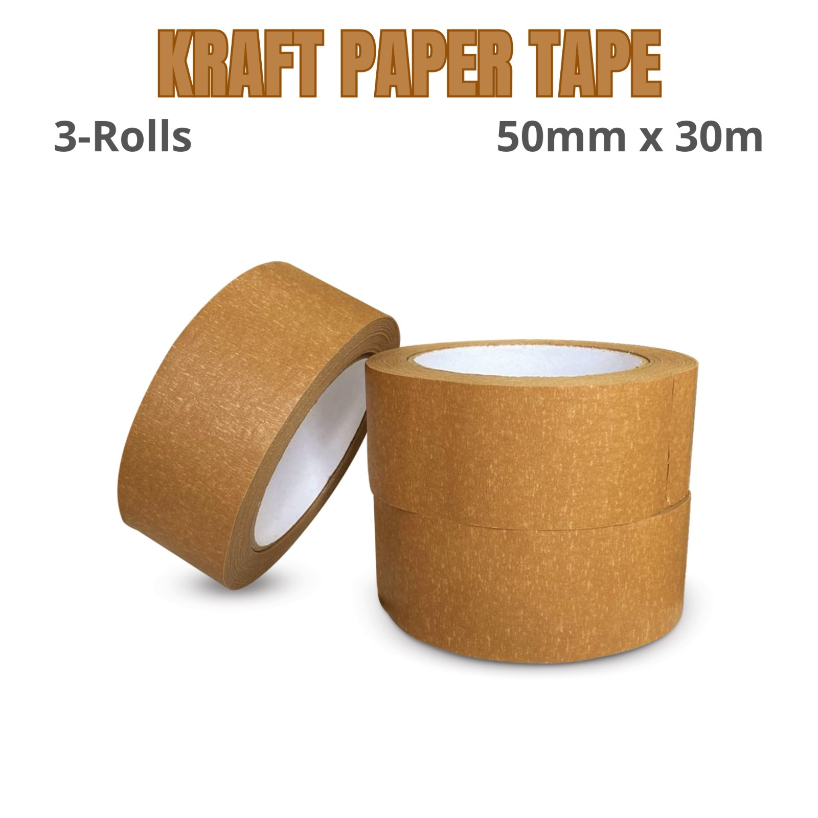 TEMU 3 Rolls 50mm X 30m Brown Paper Packing Tape Self-adhesive Paper Tape Heavy Duty Brown Tape 30m Long, 50mm Wide | , Self-adhesive Tape For