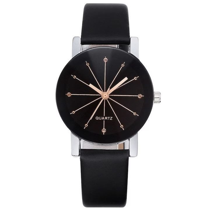 Image of Minimalist Women's Black Watch – Black Dial, Gold-black , Silver Watch Case, And Black Strap