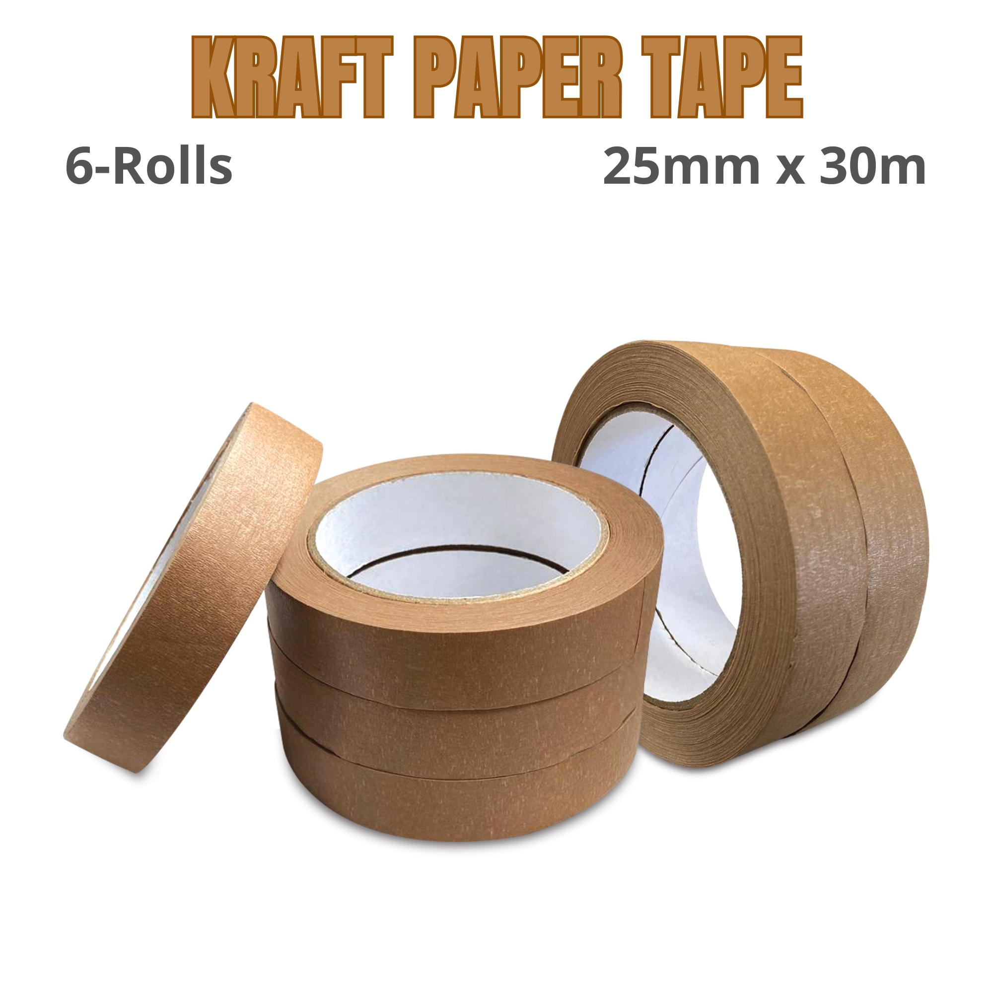 TEMU 6 Rolls 25mm X 30m Brown Paper Packing Tape Self-adhesive Paper Tape For Packing Use Strong Durable Recyclable Ideal For Sealing Boxes And