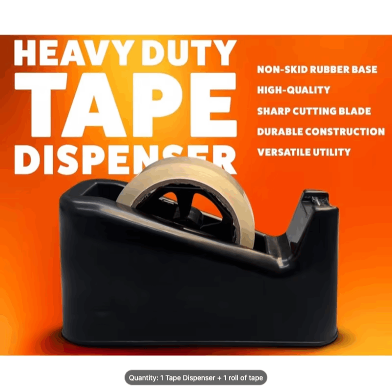 TEMU Heavy Duty Tape 1 Roll Of Tape 66m X 25mm - Weighted Rubber Base, Sharp Cutting Blade, One-handed Operation, Desktop Adhesive Distributor For