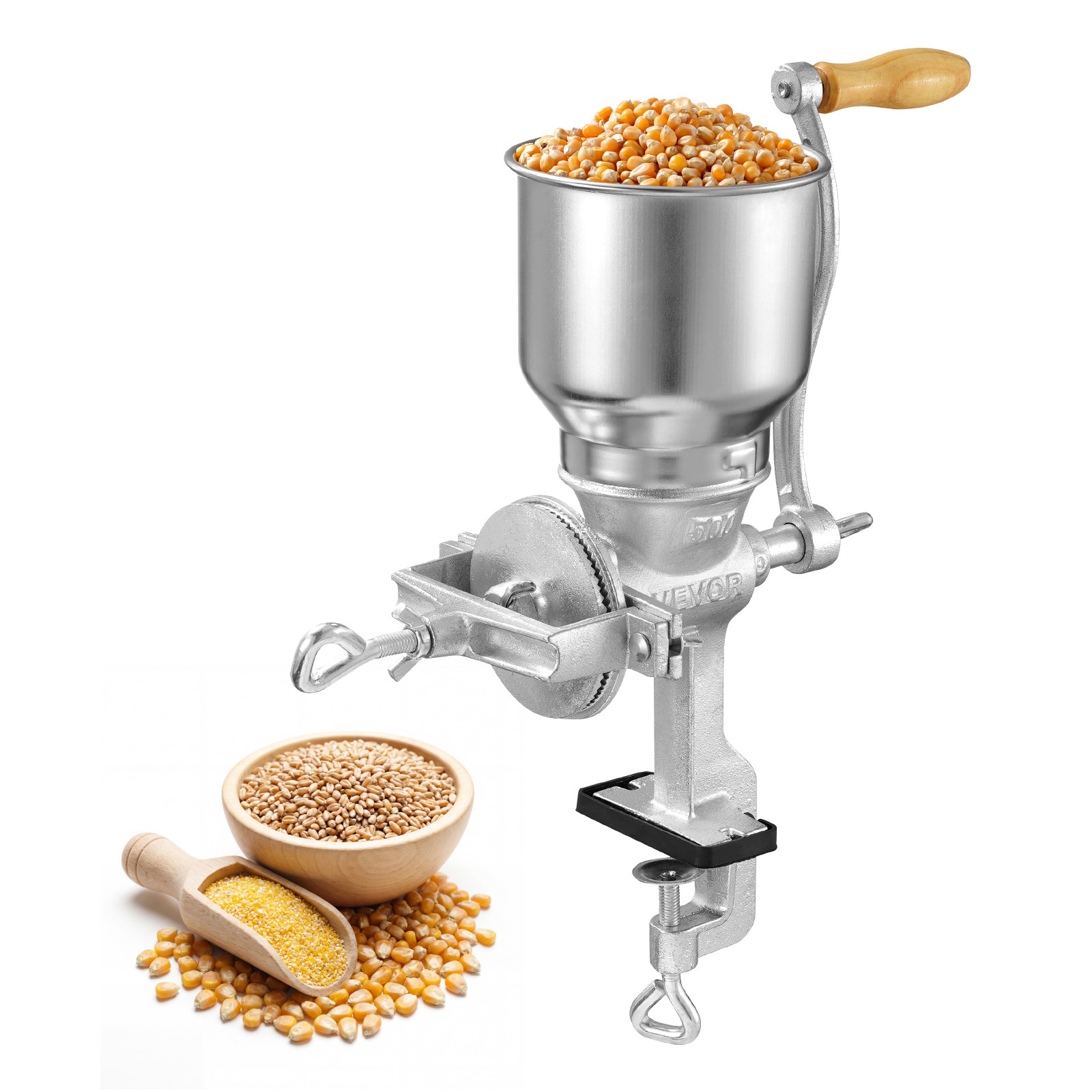 Image of Vevor Manual With High Hopper, Hand-crank Corn Grinder, Heavy Duty Cast Iron Wheat Grinding Mill With Clamp For Grains Spices Coffee Beans Nuts