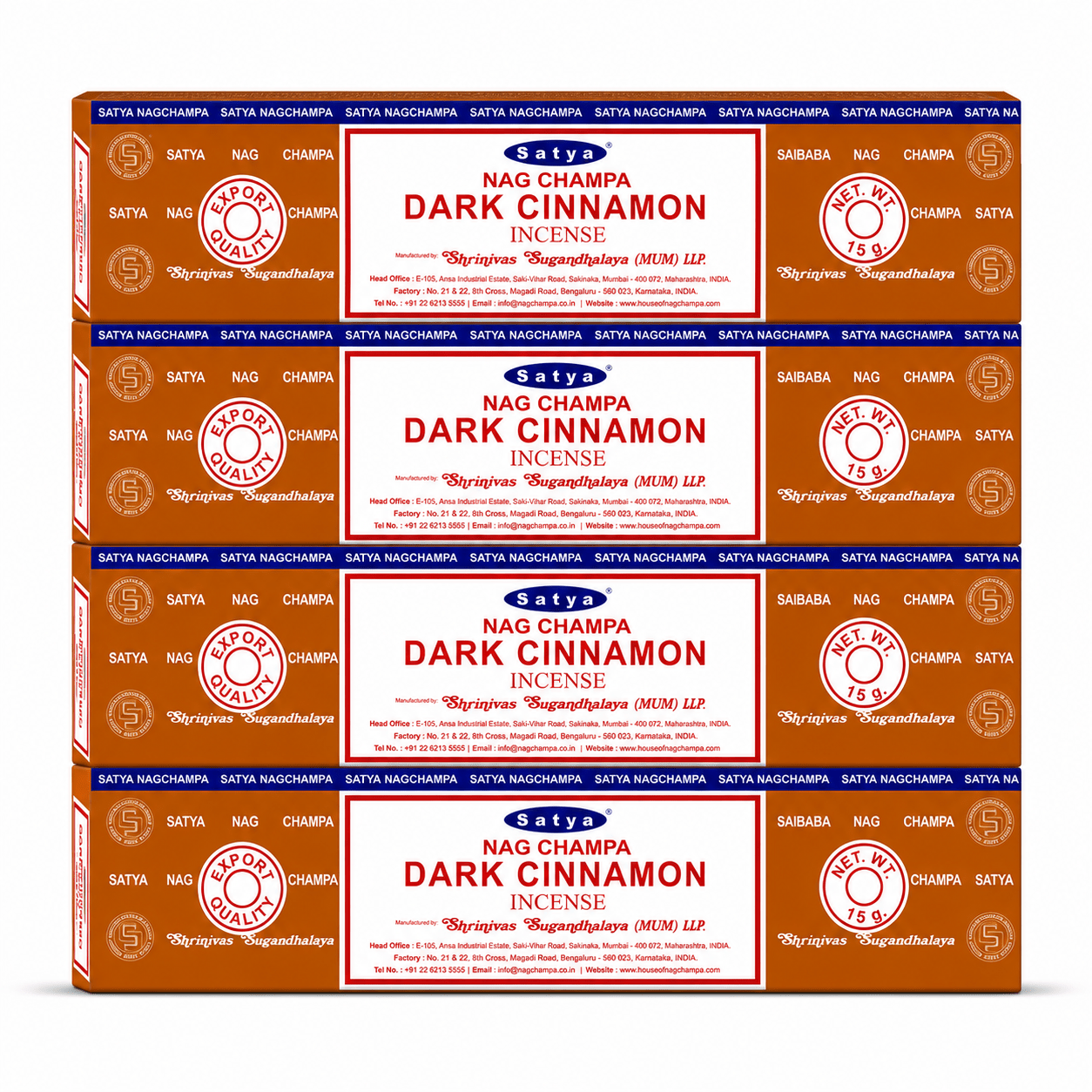 TEMU SATYA Pack 4 Paquete de 15g Total 60g Incienso DARK CINNAMON - Varillas de Incienso