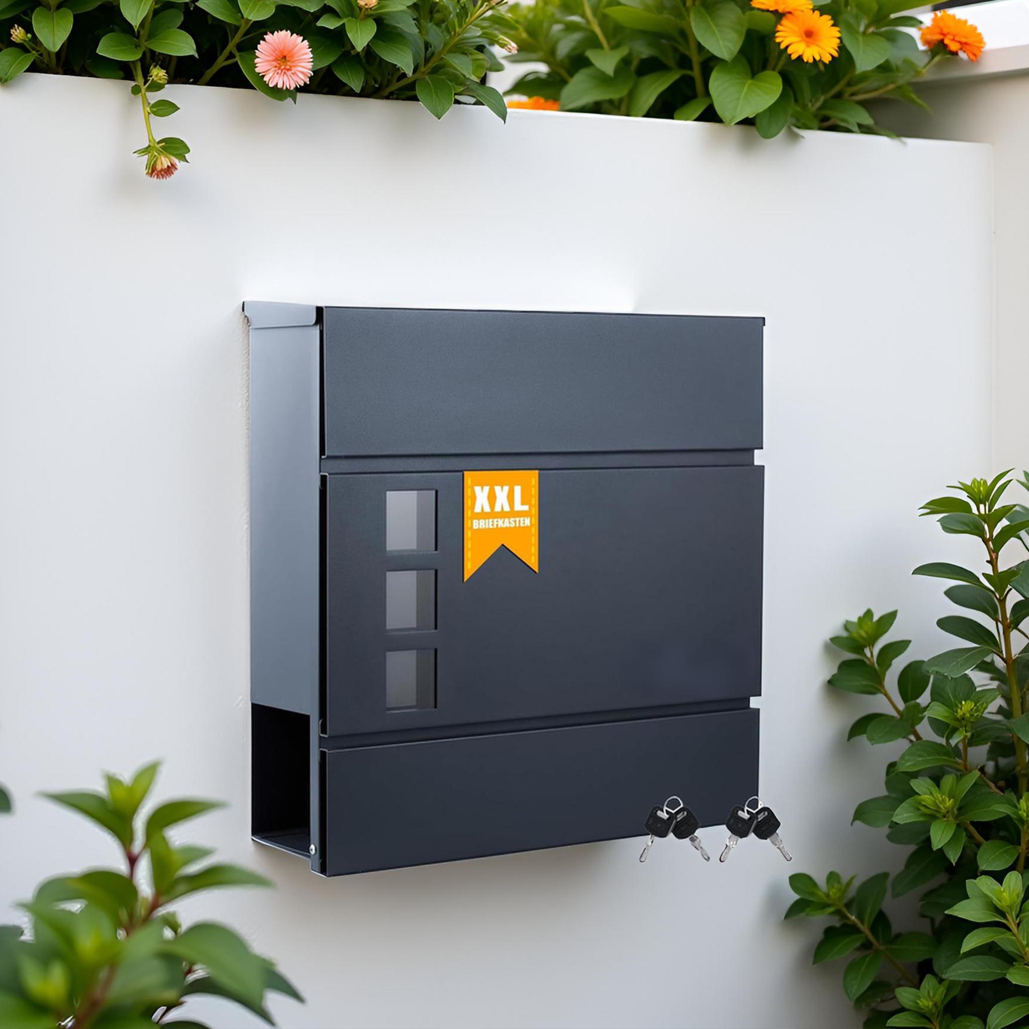 Image of Wall-mounted Mailbox With Newspaper Compartment (10x31x33 Cm) | Optional: Combination Lock Or Key (includes 4 Keys) | Stainless Steel Mailbox