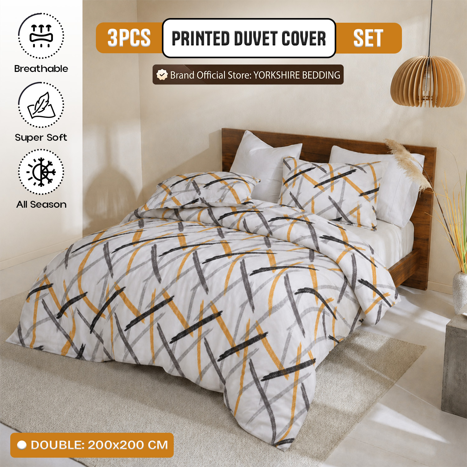 TEMU 3pcs Luxury Printed Duvet Cover Set With Pillowcases – Soft Breathable Microfiber Bedding Set, Reversible Lightweight Quilt Cover, In Single,
