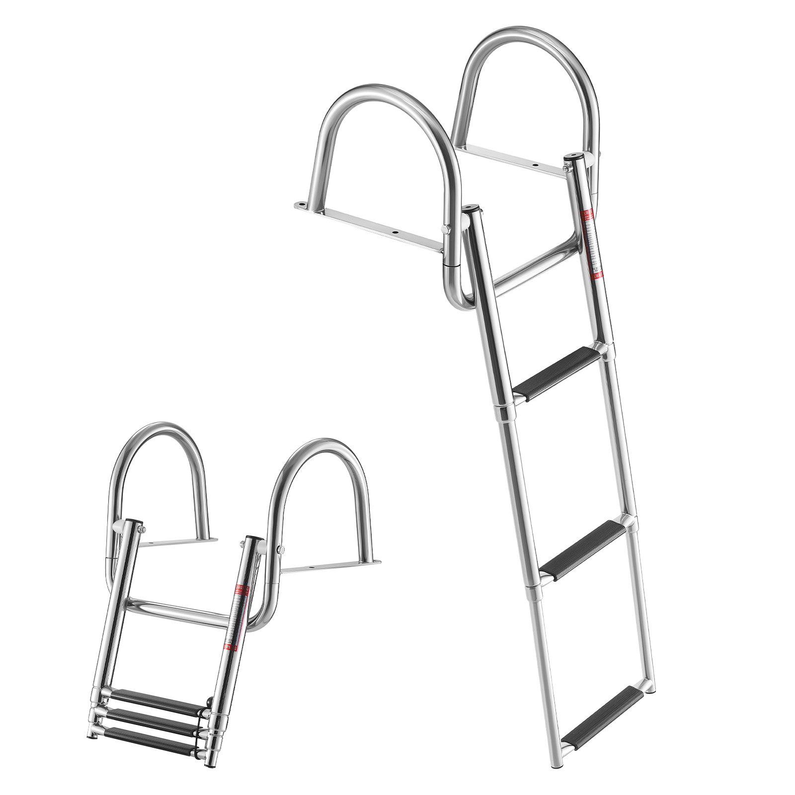 Image of Vevor Boat Ladder, 3 Steps, Stainless Steel Telescoping Folding Swim Deck Ladder For Rear Entry , 600 Lbs Capacity With Wide Anti-slip Steps & Handrails, For Outboards, Yacht, Pontoon Boats