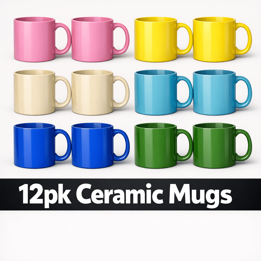 TEMU 12pcs Ceramic Mug Set | Mugs & Tea Cups In 6 | 330ml Hot Chocolate Mug Set For Home, Office & Kitchen | Coloured Coffee Cup Set With Comfortable
